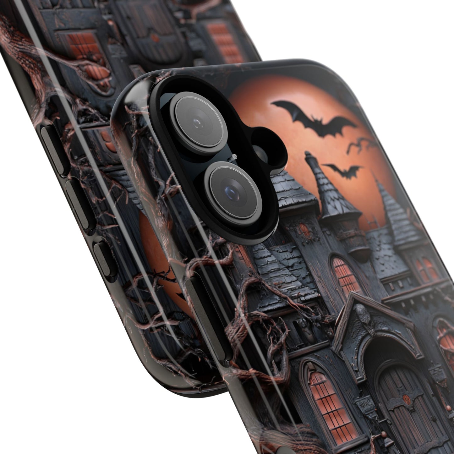 Carved Wood Haunted House Phone Case - Faux Wood Spooky Halloween Phone Cases - iPhone 16 15 14 13 12 11, Samsung Galaxy & Google Pixel Phone Covers