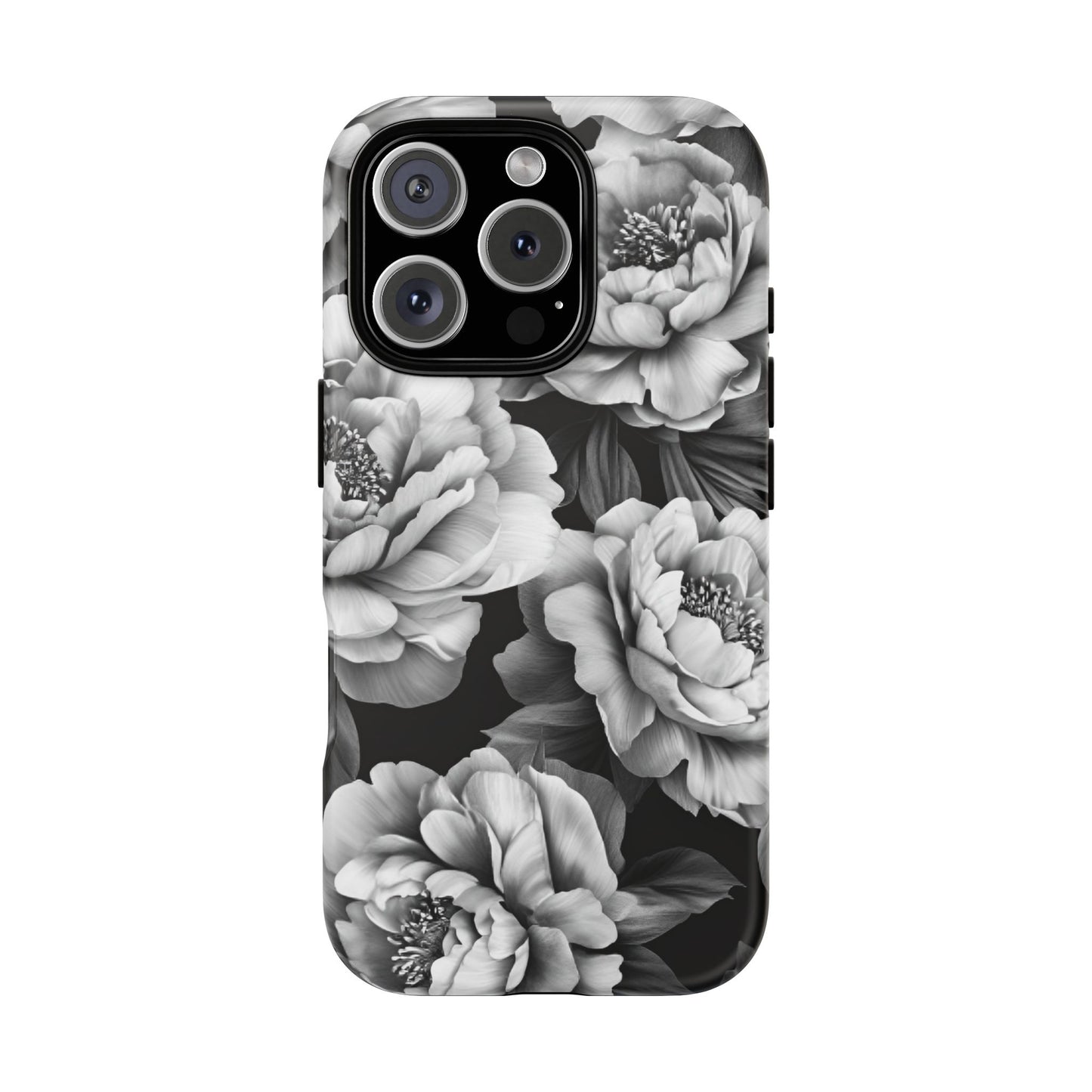 Black and White Peony Flower Phone Case - Aesthetic Dark Floral Phone Cases - iPhone 16 15 14 13 12 11, Samsung Galaxy & Google Pixel Phone Covers