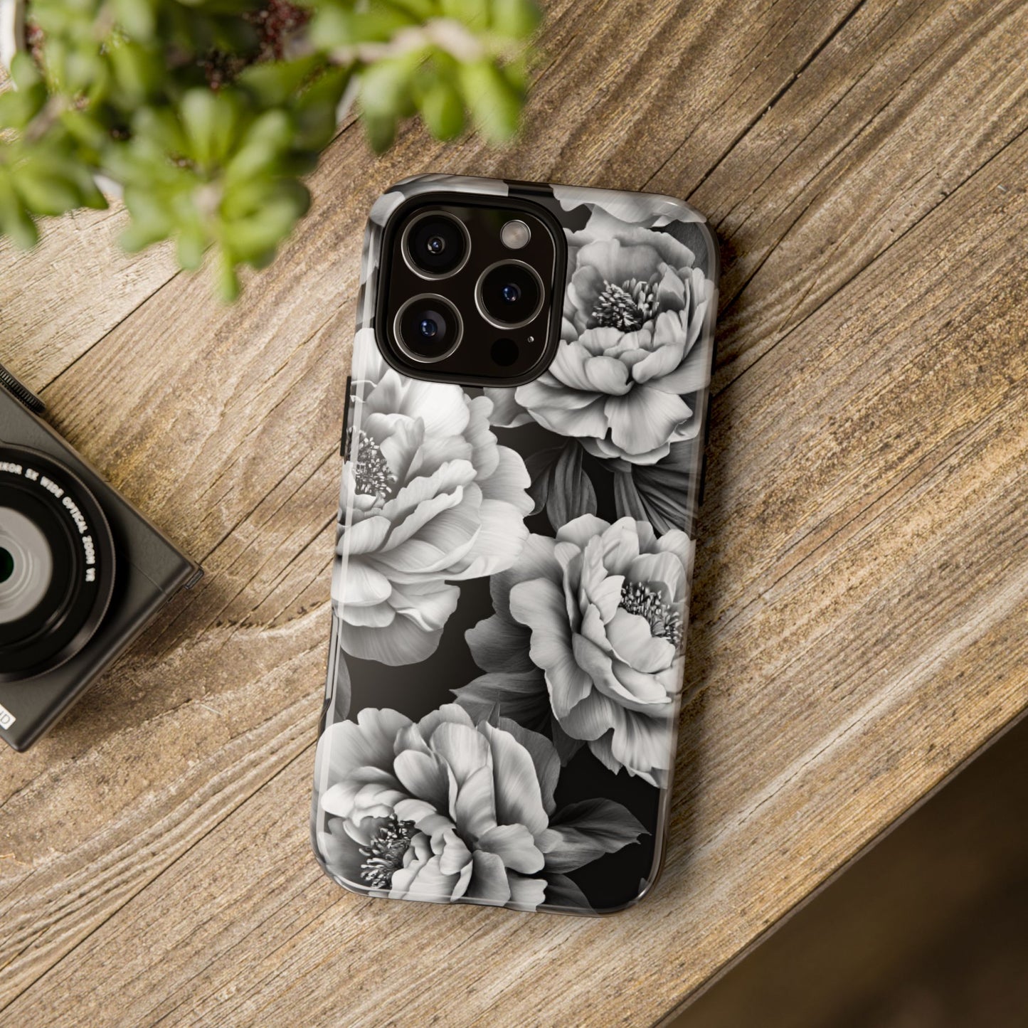 Black and White Peony Flower Phone Case - Aesthetic Dark Floral Phone Cases - iPhone 16 15 14 13 12 11, Samsung Galaxy & Google Pixel Phone Covers