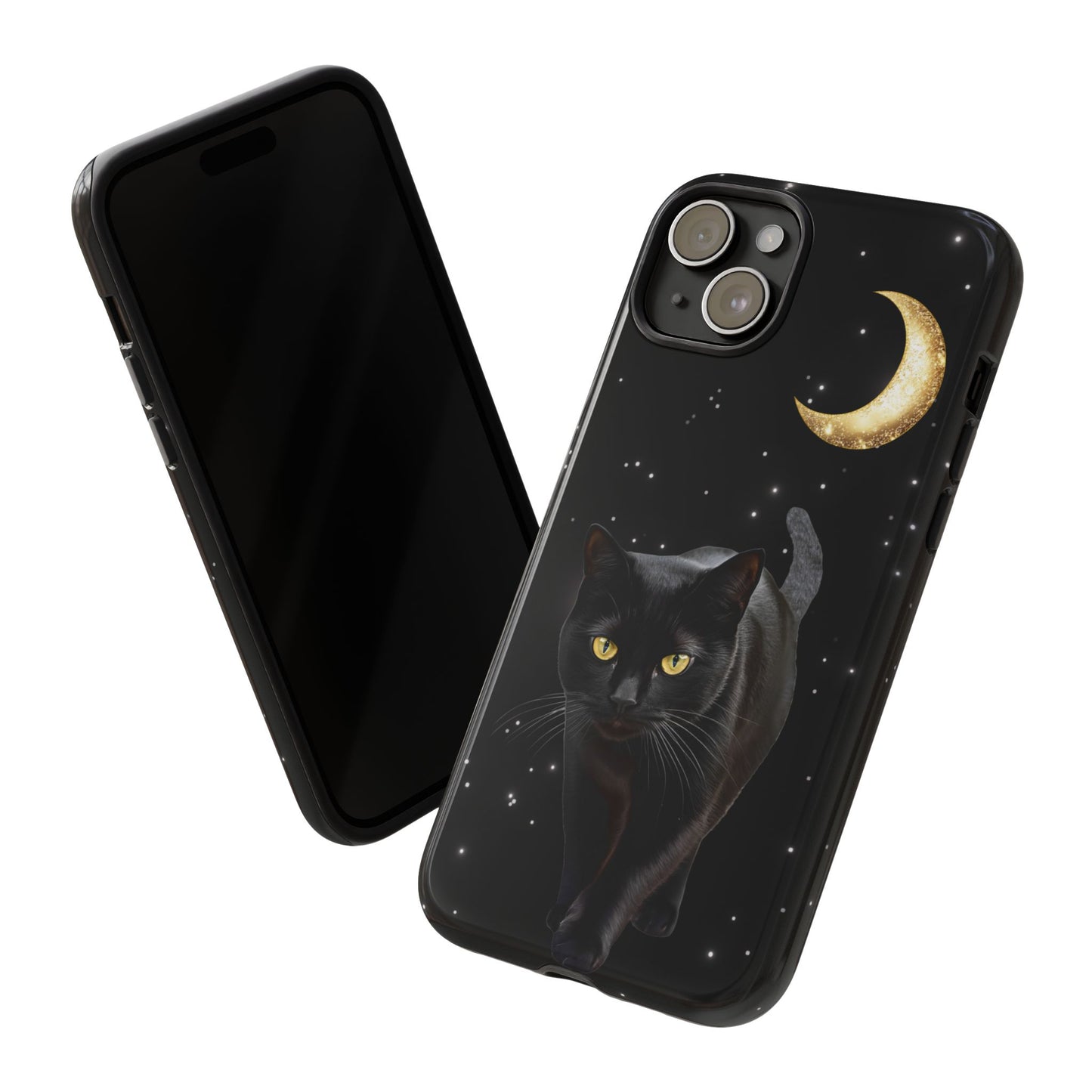 Black Cat and Moon Phone Case - Celestial Cat Lover Phone Cases for iPhone 16 15 14 13 12 11, Samsung Galaxy & Google Pixel