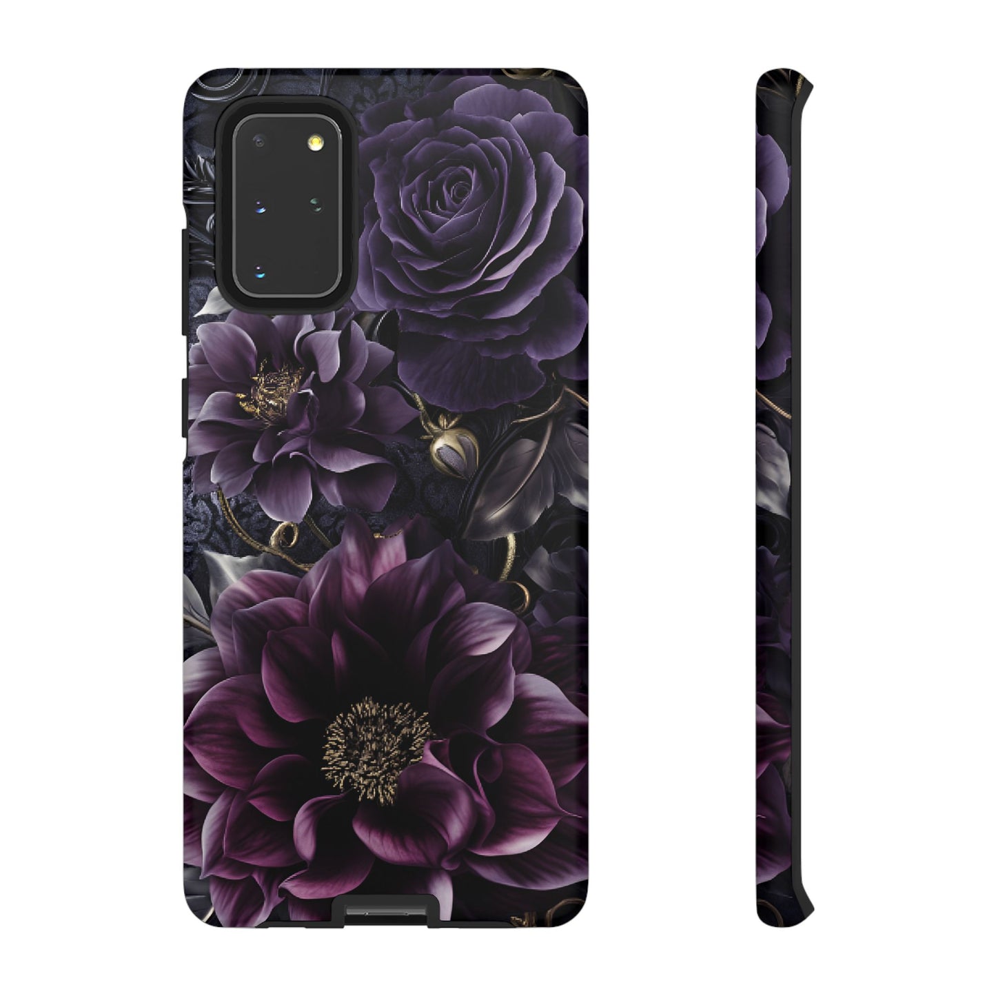 Gothic Dark Floral Phone Case - Aesthetic Purple and Gold Flowers for iPhone 16 15 14 13 12 11, Samsung Galaxy & Google Pixel