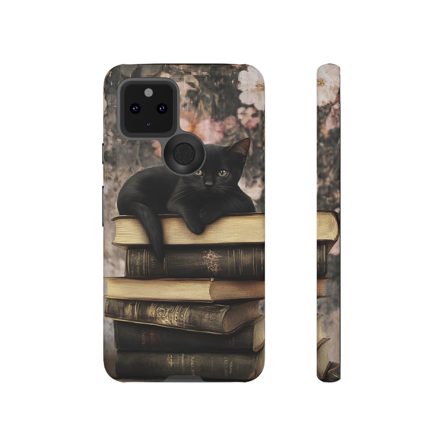 Black Cat and Books Phone Case - Vintage Dark Academia Library Phone Cases - iPhone 16 15 14 13 12 11, Samsung Galaxy & Google Pixel Phone Covers