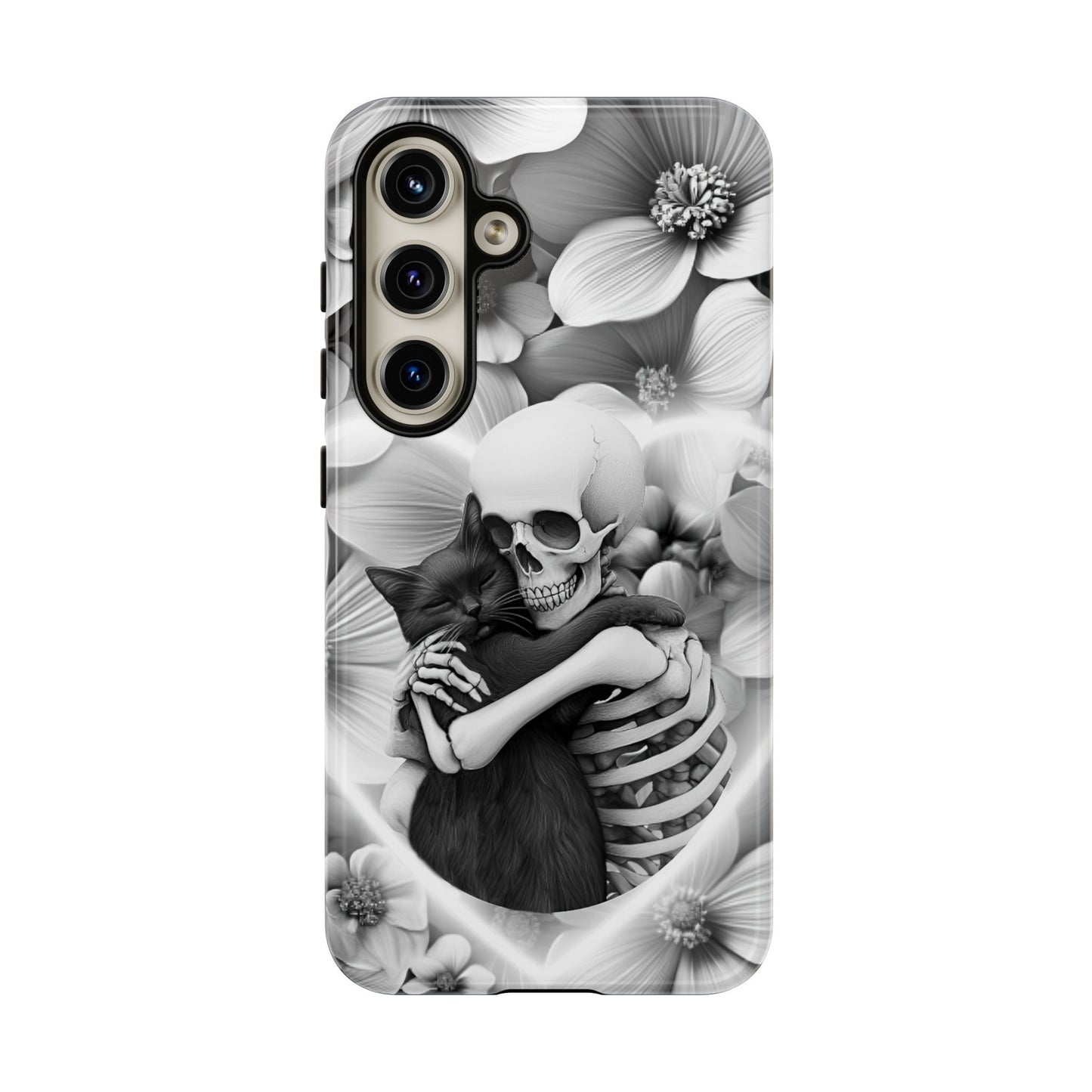 Skeleton & Black Cat Phone Case - Aesthetic Cat Lover Phone Cases for iPhone 16 15 14 13 12 11, Samsung Galaxy & Google Pixel