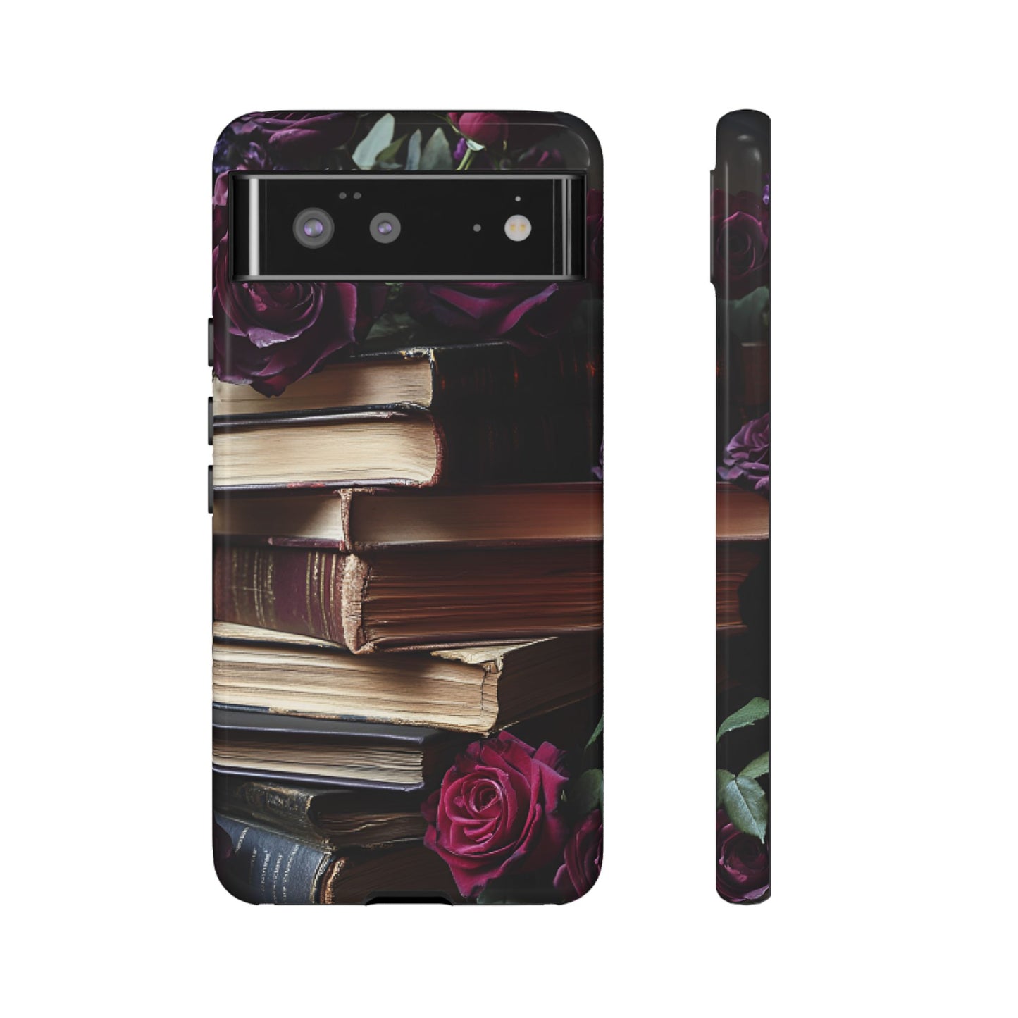 Books and Roses Phone Case - Bookish Dark Academia Phone Cover for iPhone 16 15 14 13 12 11, Samsung Galaxy & Google Pixel