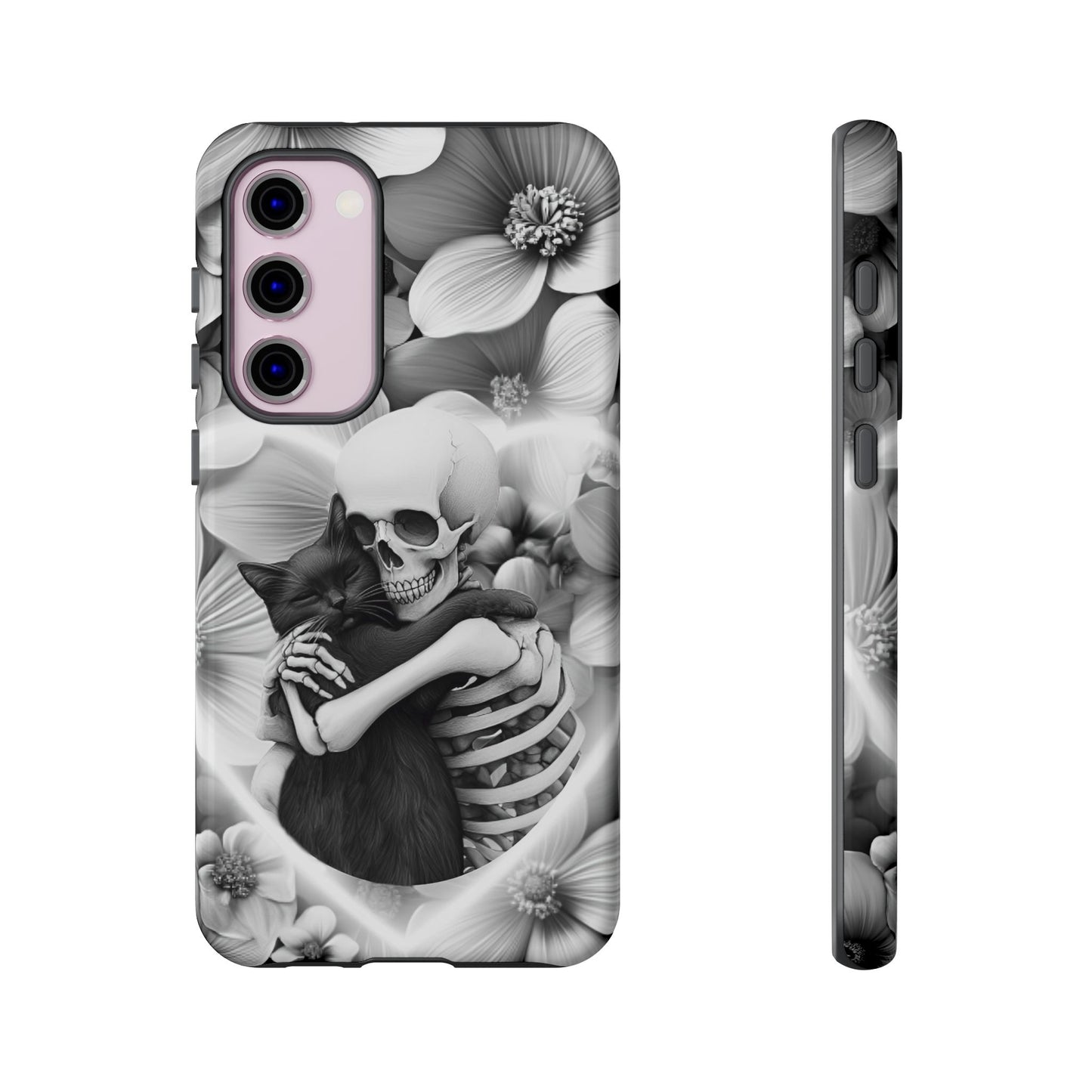 Skeleton & Black Cat Phone Case - Aesthetic Cat Lover Phone Cases for iPhone 16 15 14 13 12 11, Samsung Galaxy & Google Pixel