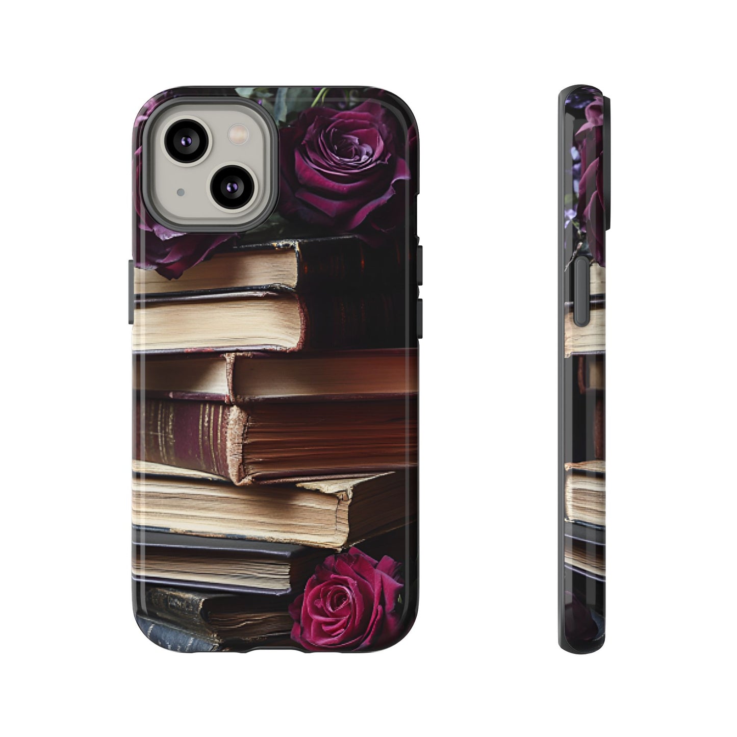 Books and Roses Phone Case - Bookish Dark Academia Phone Cover for iPhone 16 15 14 13 12 11, Samsung Galaxy & Google Pixel