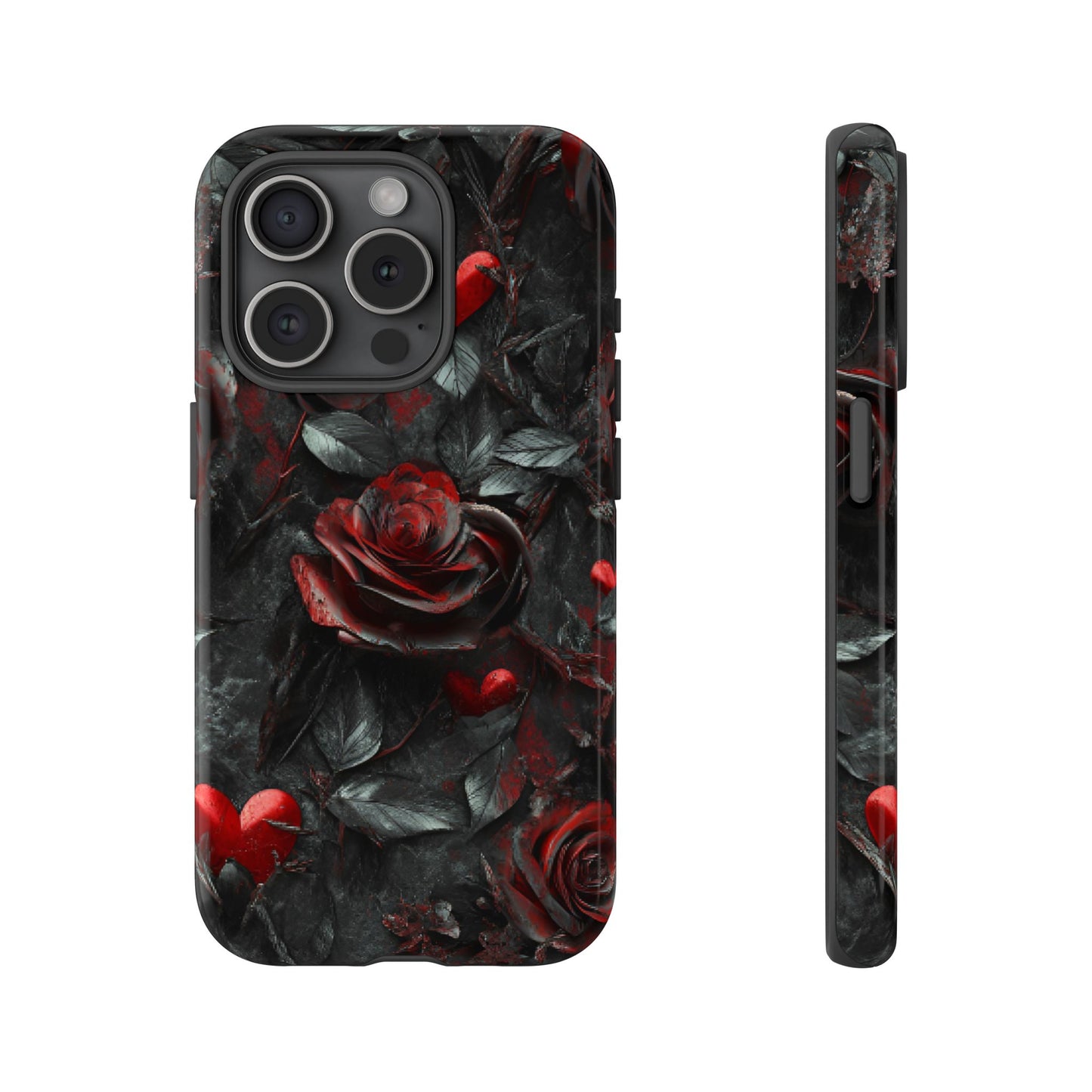 Gothic Valentine Phone Case - Dark Romance Roses and Hearts - iPhone 16 15 14 13 12 11, Samsung Galaxy & Google Pixel Phone Covers