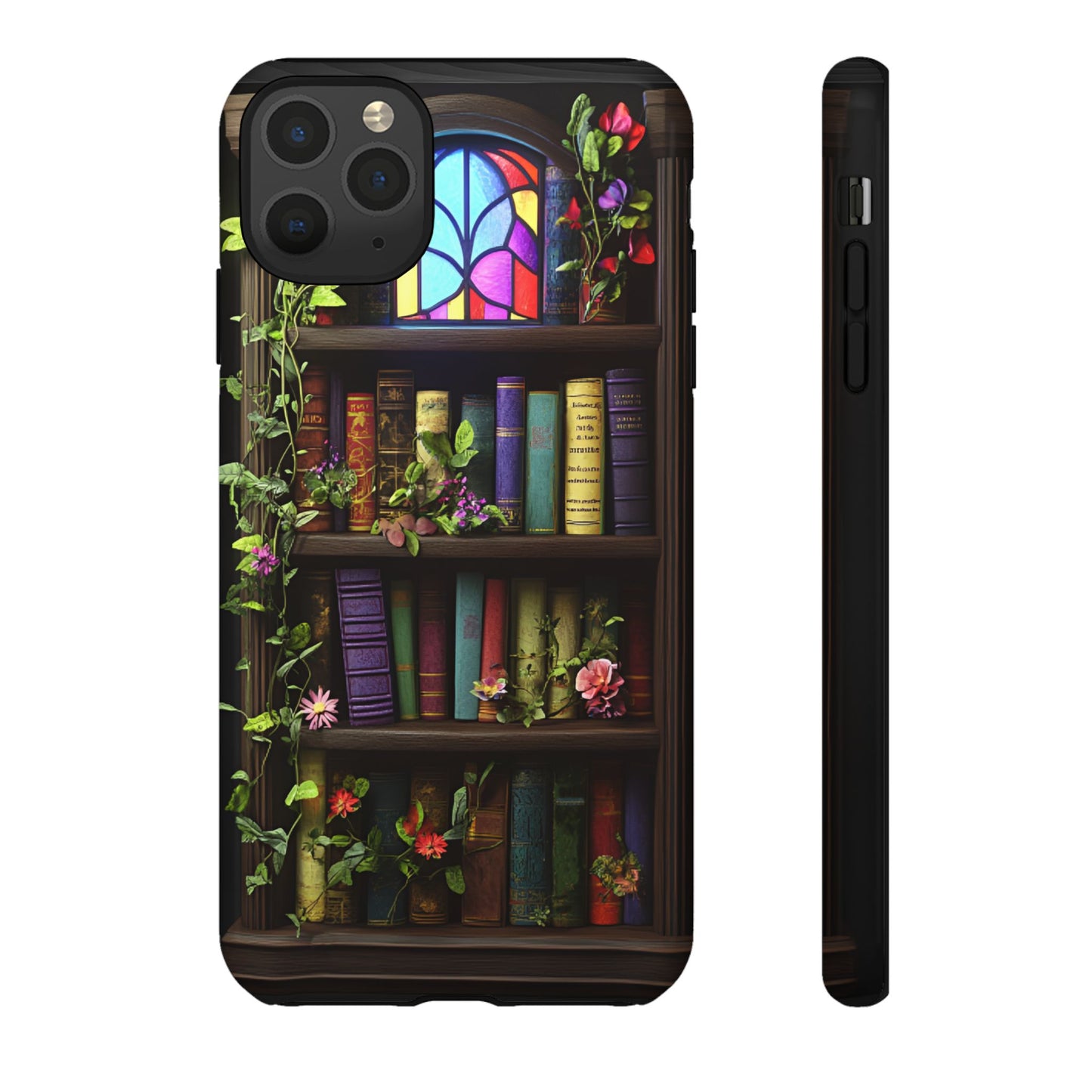 Bookshelf and Stained Glass Window Phone Case - Book Lover Phone Cases for iPhone 16 15 14 13 12 11, Samsung Galaxy & Google Pixel