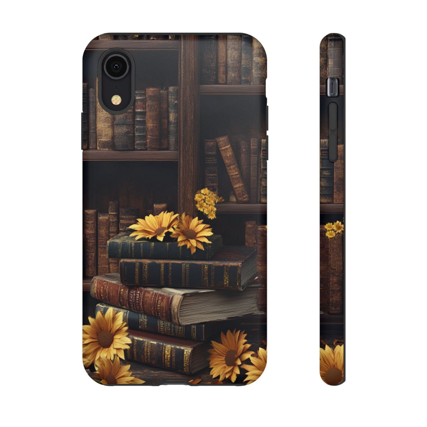 Vintage Books and Sunflowers Phone Case - Dark Academia Library Phone Cases - iPhone 16 15 14 13 12 11, Samsung Galaxy & Google Pixel Phone Covers - Boo and Bewear