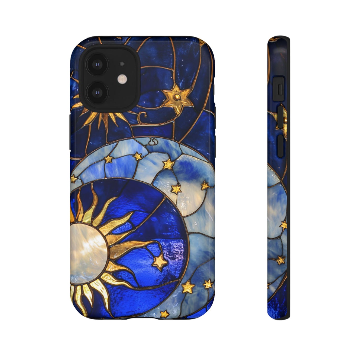 Moon and Sun Stained Glass Phone Case - iPhone 16 15 14 13 12 11, Samsung Galaxy & Google Pixel Phone Covers