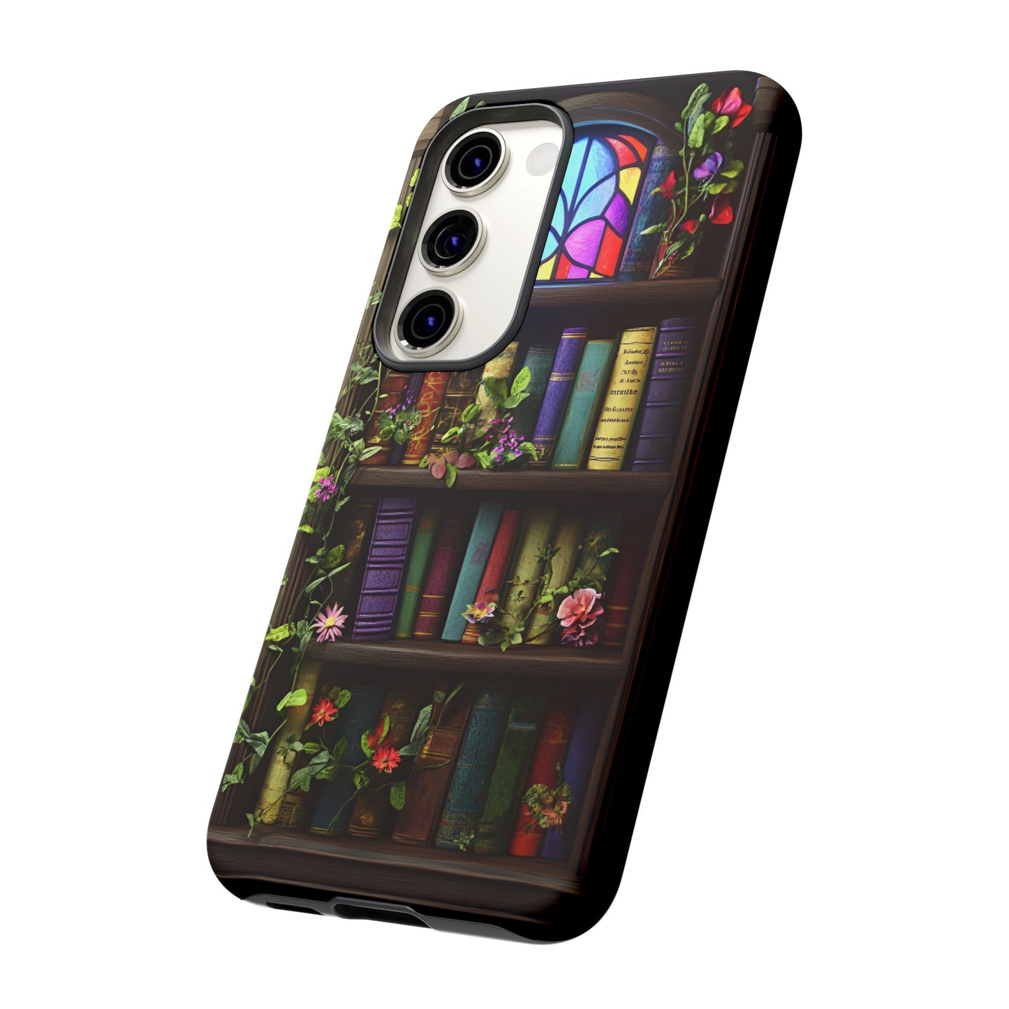 Bookshelf and Stained Glass Window Phone Case - Book Lover Phone Cases for iPhone 16 15 14 13 12 11, Samsung Galaxy & Google Pixel