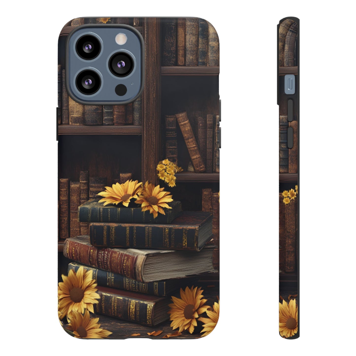 Vintage Books and Sunflowers Phone Case - Dark Academia Library Phone Cases - iPhone 16 15 14 13 12 11, Samsung Galaxy & Google Pixel Phone Covers