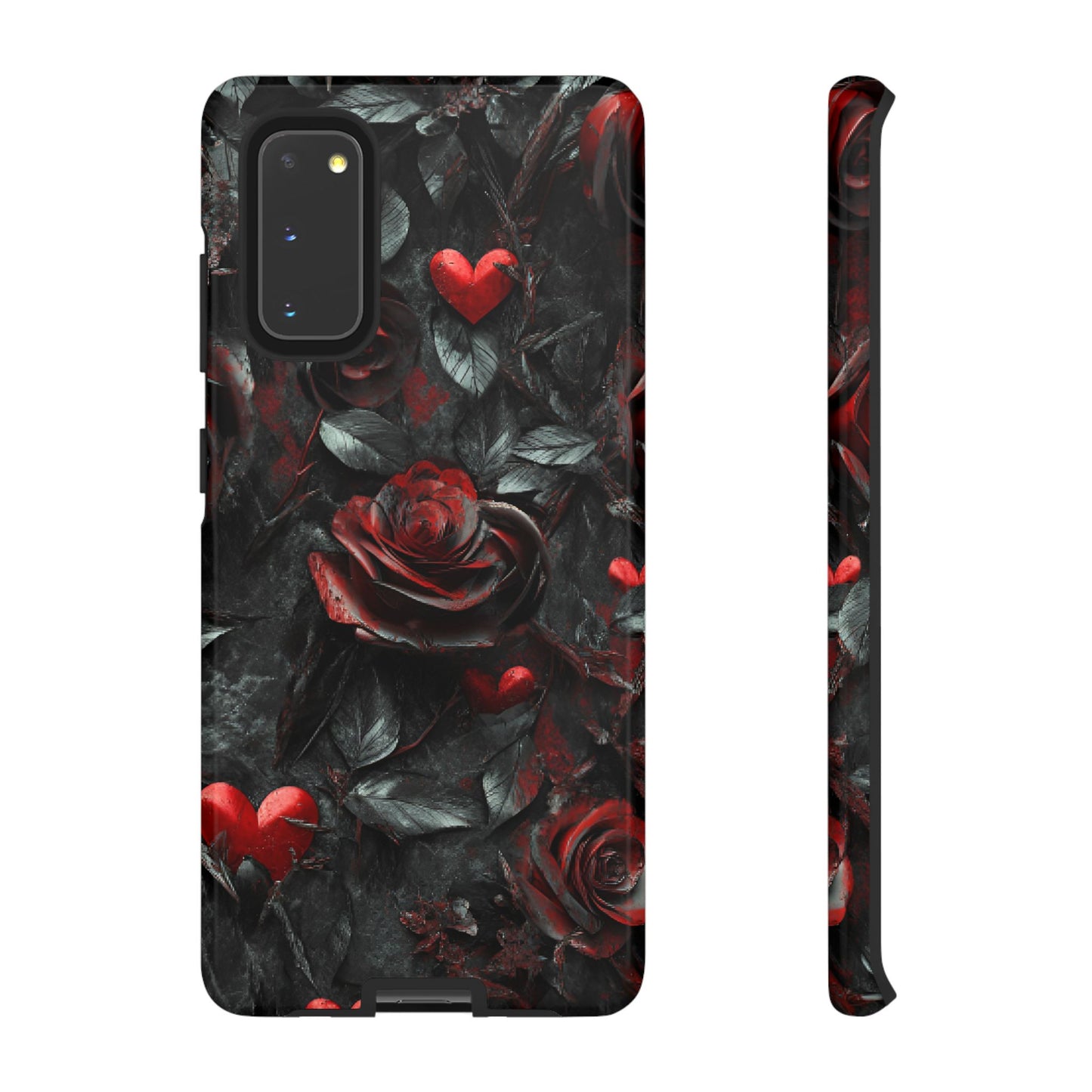 Gothic Valentine Phone Case - Dark Romance Roses and Hearts for iPhone 16 15 14 13 12 11, Samsung Galaxy & Google Pixel