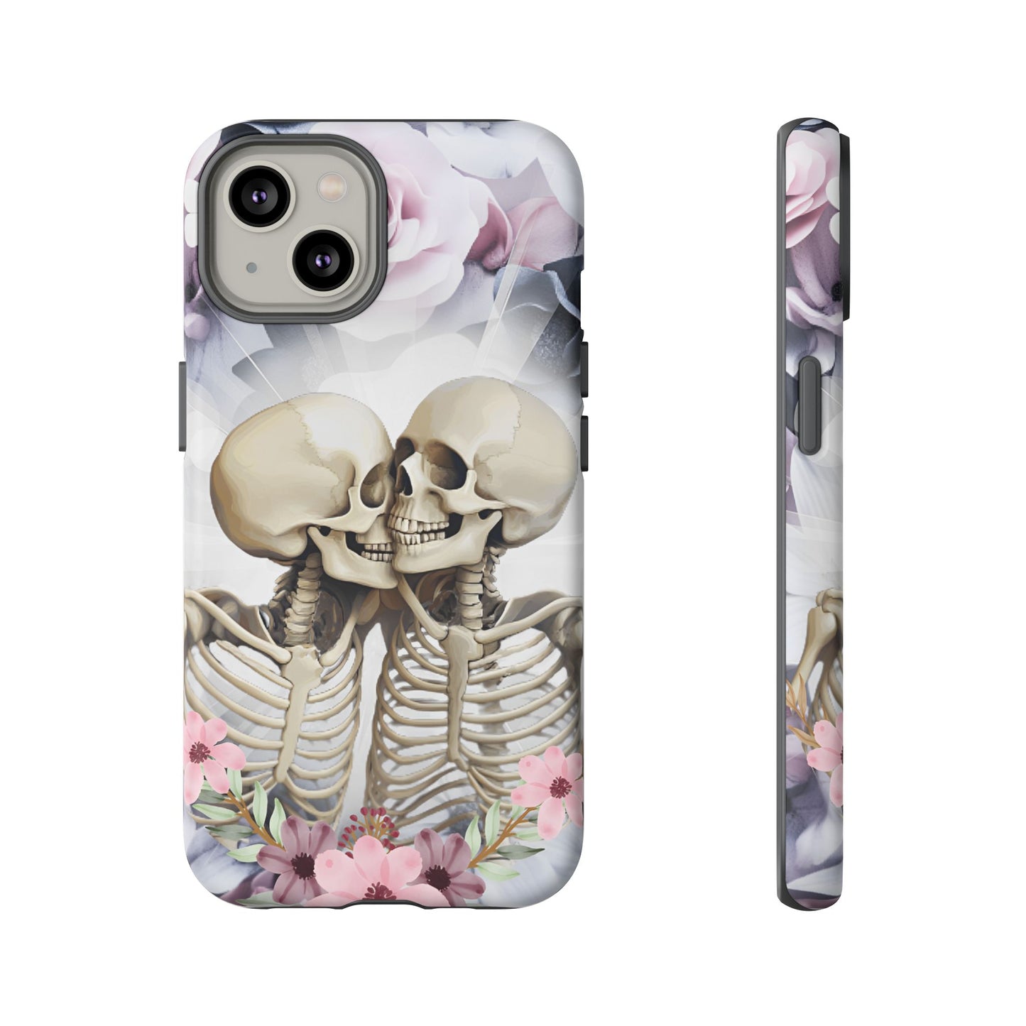 Skeleton Couple Phone Case - Floral Love Halloween Phone Cases for iPhone 16 15 14 13 12 11, Samsung Galaxy & Google Pixel