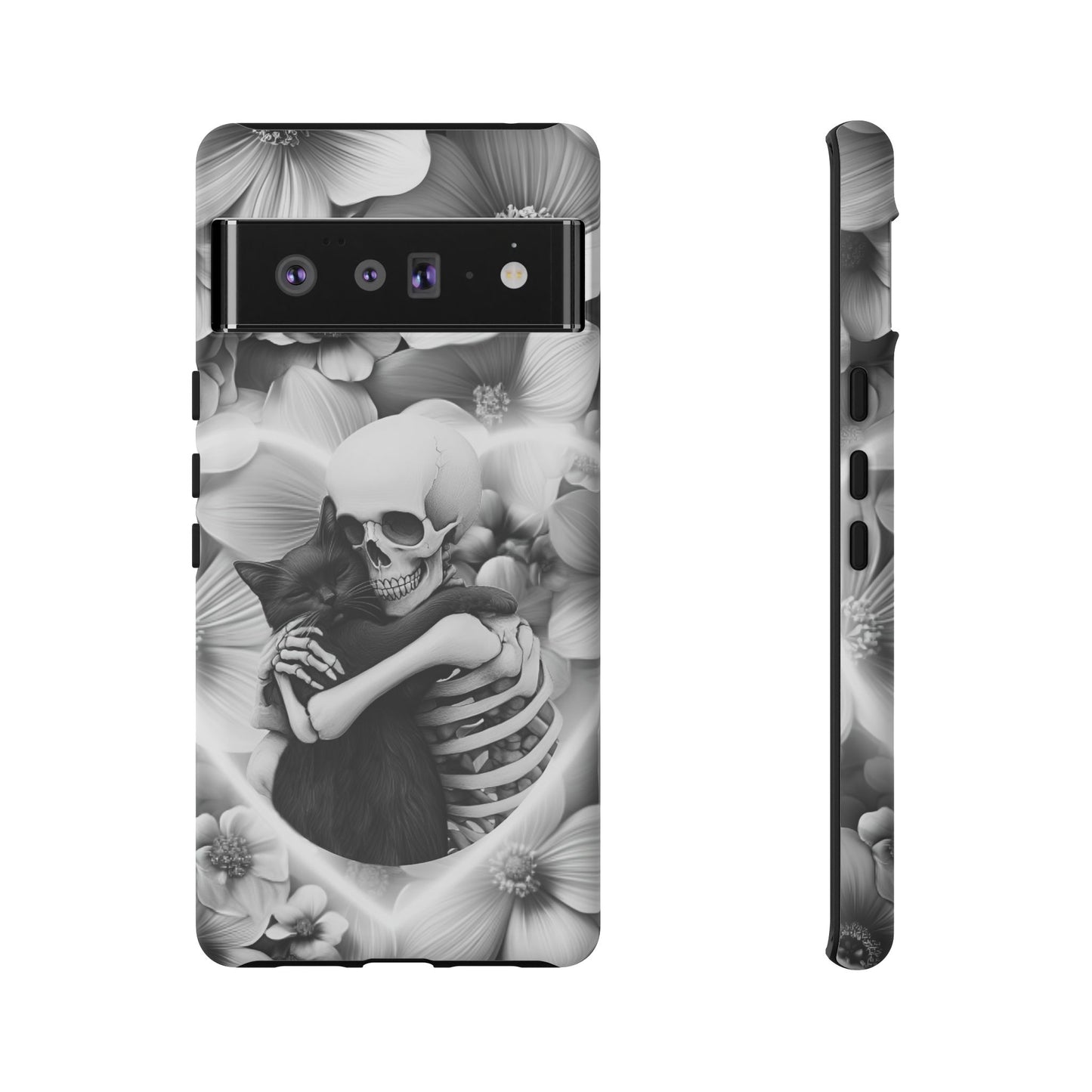 Skeleton & Black Cat Phone Case - Aesthetic Cat Lover Phone Cases for iPhone 16 15 14 13 12 11, Samsung Galaxy & Google Pixel