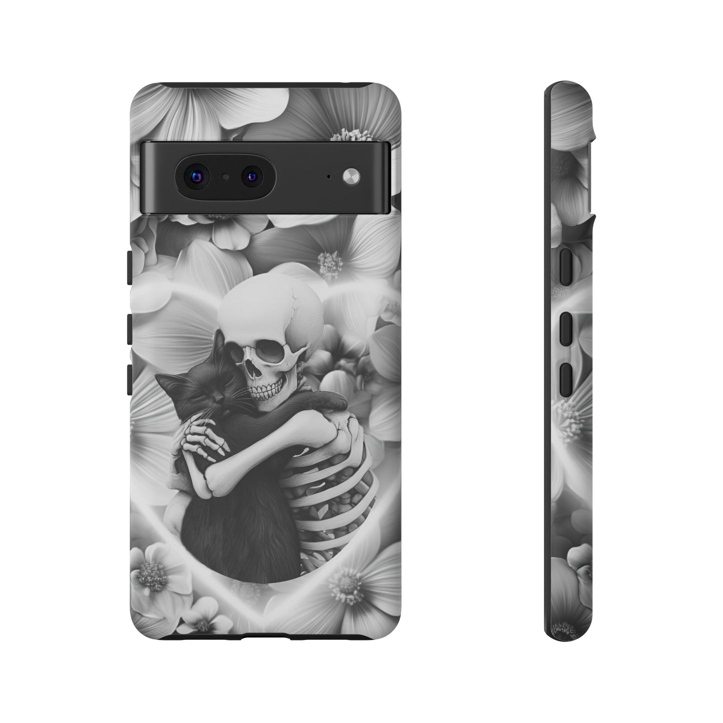 Skeleton & Black Cat Phone Case - Aesthetic Cat Lover Phone Cases- iPhone 16 15 14 13 12 11, Samsung Galaxy & Google Pixel Phone Covers