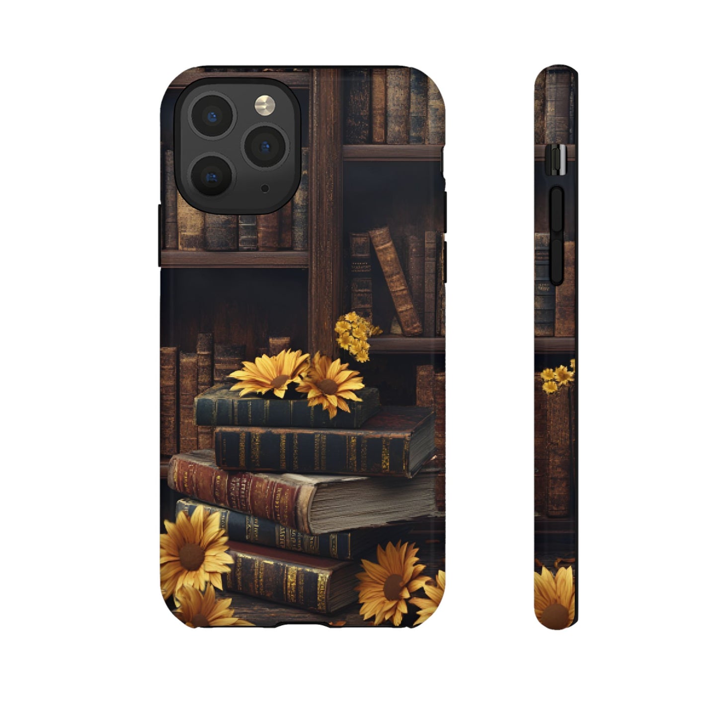 Vintage Books and Sunflowers Phone Case - Dark Academia Library Phone Cases - iPhone 16 15 14 13 12 11, Samsung Galaxy & Google Pixel Phone Covers - Boo and Bewear