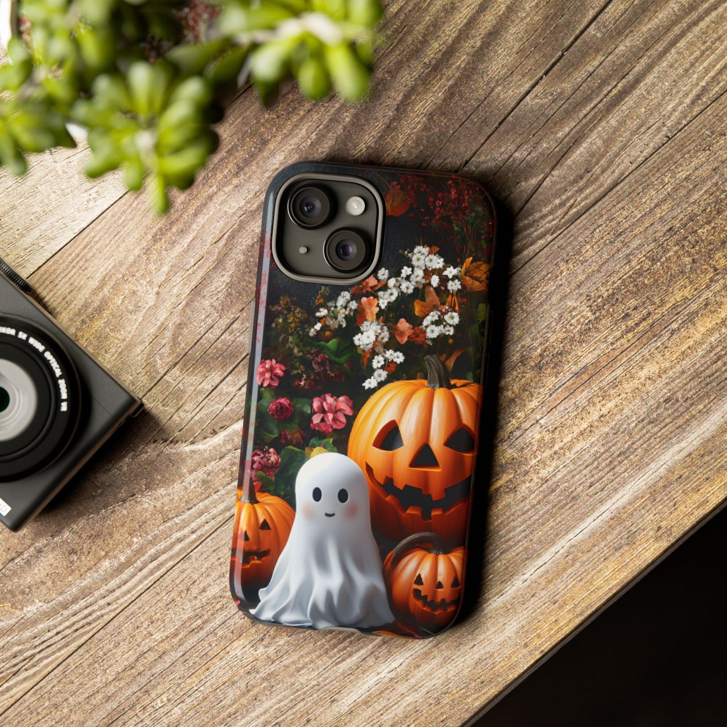 Halloween Phone Case with Cute Ghost and Pumpkins - iPhone 16 15 14 13 12 11, Samsung Galaxy & Google Pixel Phone Covers