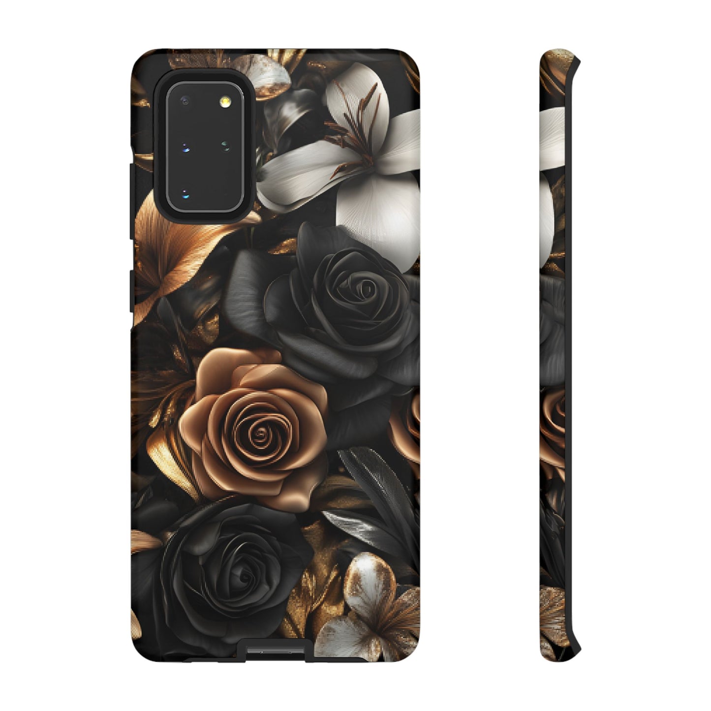 Floral Phone Case - Black and Gold Roses for iPhone 16 15 14 13 12 11, Samsung Galaxy & Google Pixel