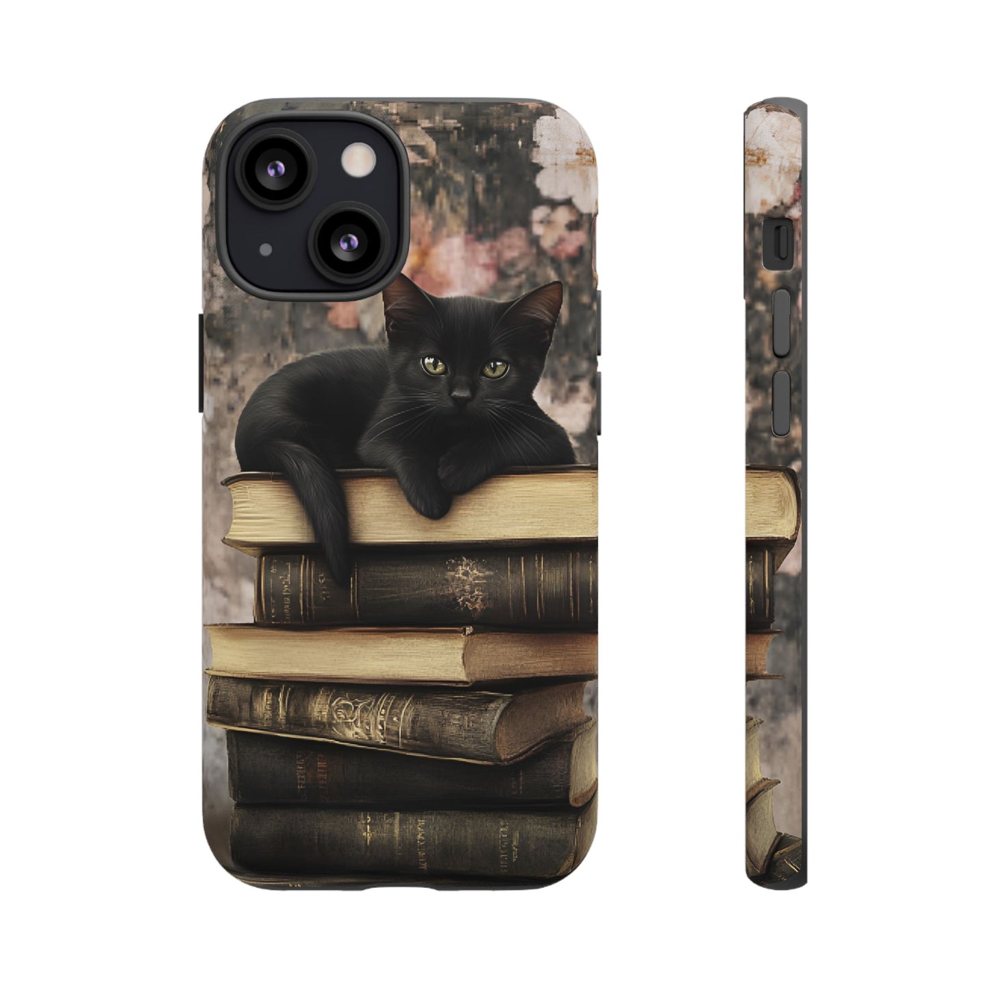 Black Cat and Books Phone Case - Vintage Dark Academia Library Phone Cases - iPhone 16 15 14 13 12 11, Samsung Galaxy & Google Pixel Phone Covers