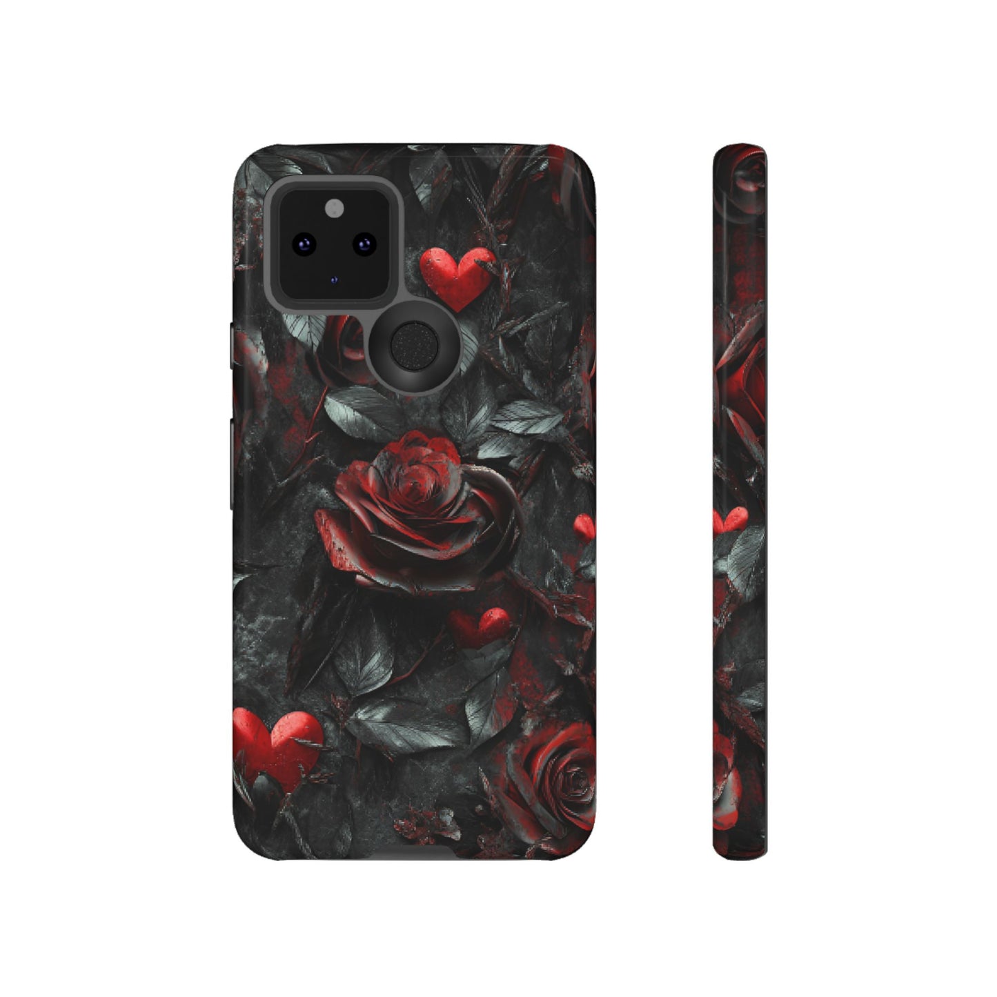 Gothic Valentine Phone Case - Dark Romance Roses and Hearts for iPhone 16 15 14 13 12 11, Samsung Galaxy & Google Pixel