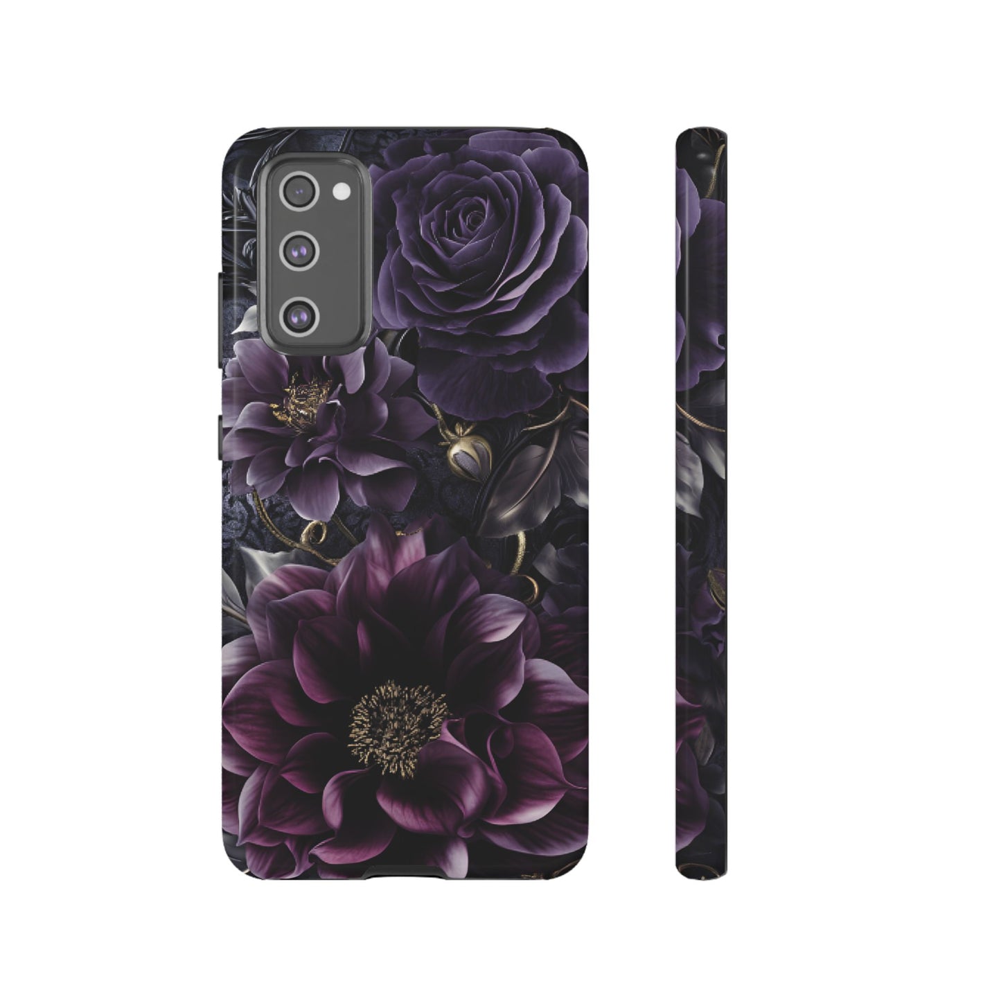 Gothic Dark Floral Phone Case - Aesthetic Purple and Gold Flowers for iPhone 16 15 14 13 12 11, Samsung Galaxy & Google Pixel