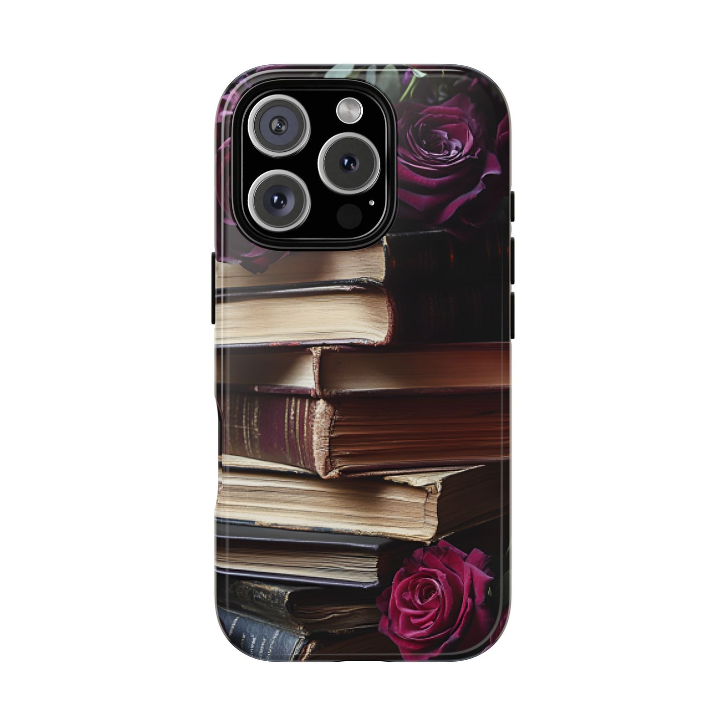 Books and Roses Phone Case - Bookish Dark Academia Phone Cover for iPhone 16 15 14 13 12 11, Samsung Galaxy & Google Pixel