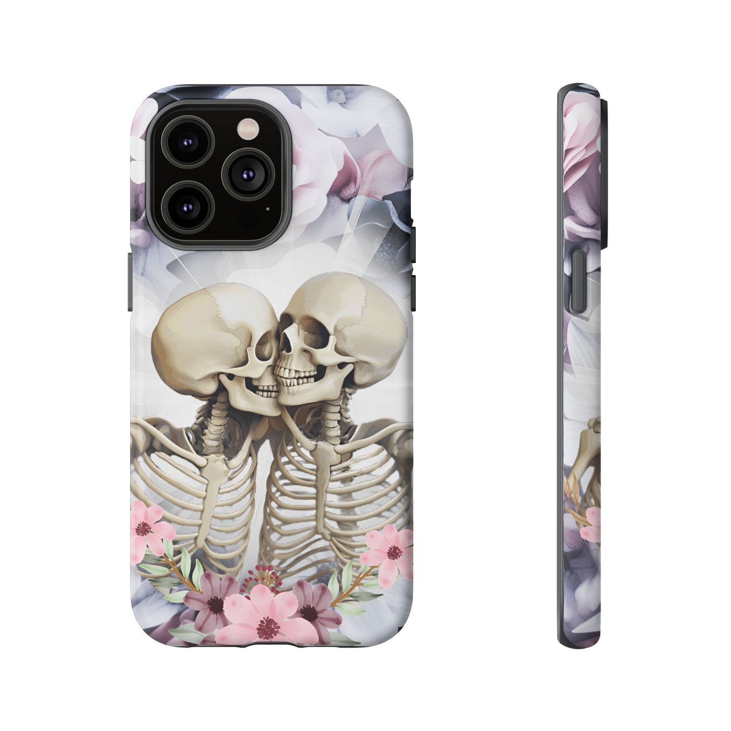 Skeleton Couple Phone Case - Floral Love Halloween Phone Cases for iPhone 16 15 14 13 12 11, Samsung Galaxy & Google Pixel