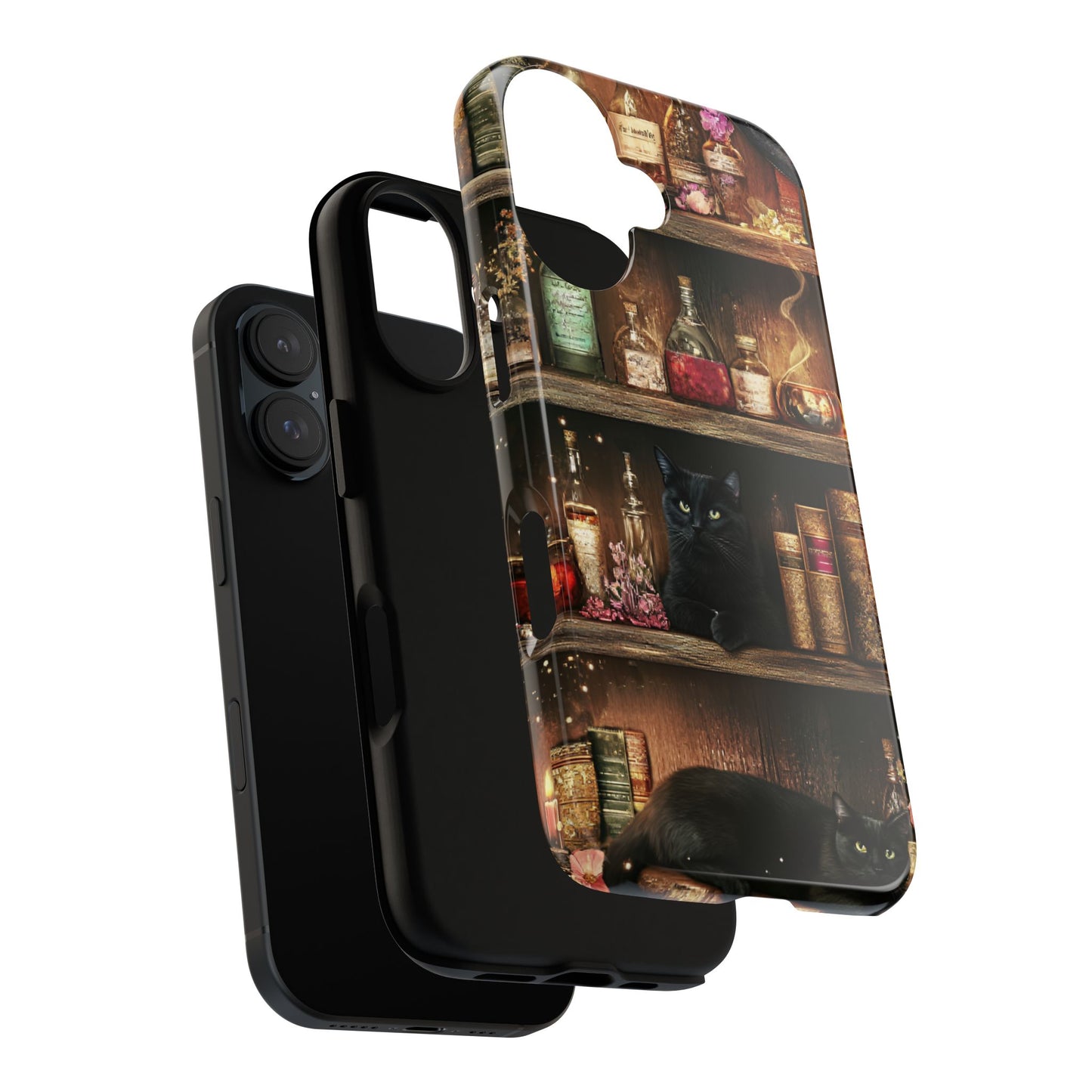 Witch Bookshelf Phone Case - Witchy Books Potions and Black Cats for iPhone 16 15 14 13 12 11, Samsung Galaxy & Google Pixel