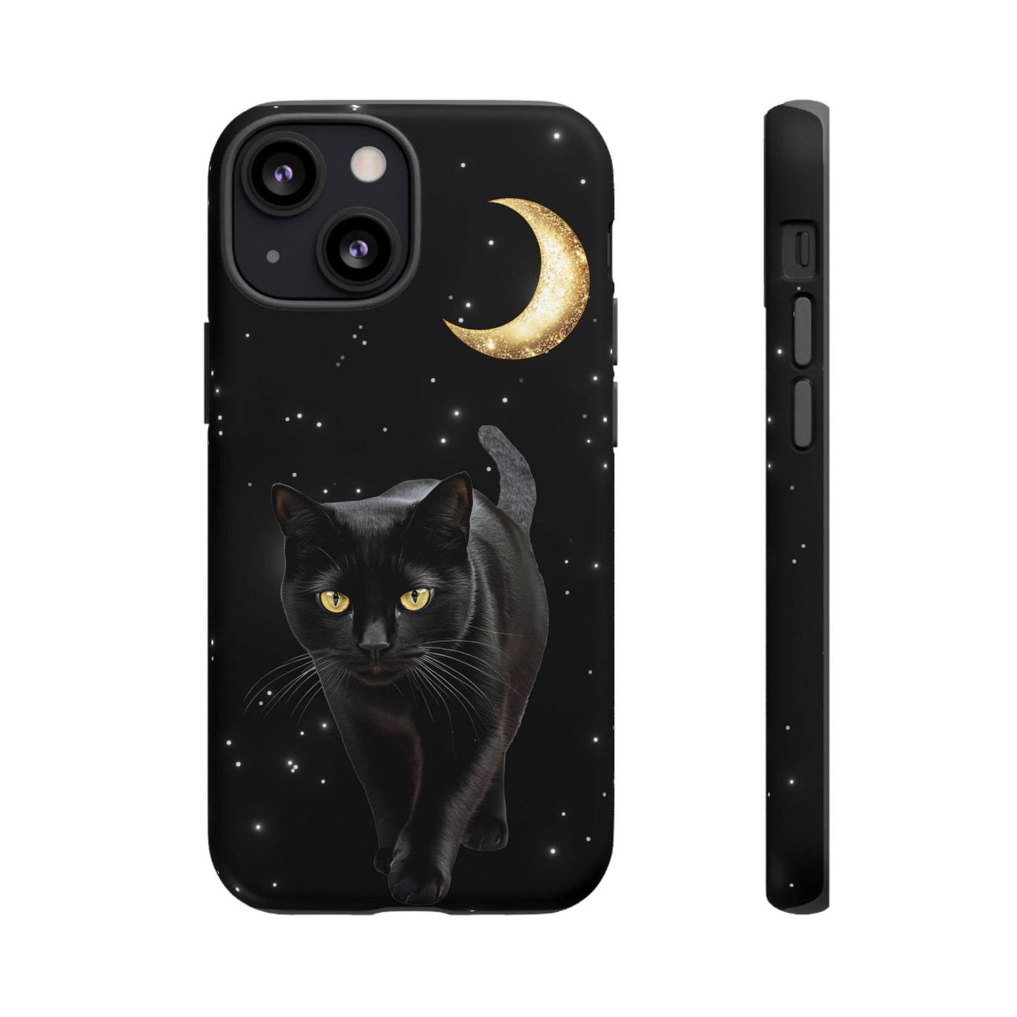 Black Cat and Moon Phone Case - Celestial Cat Lover Phone Cases for iPhone 16 15 14 13 12 11, Samsung Galaxy & Google Pixel