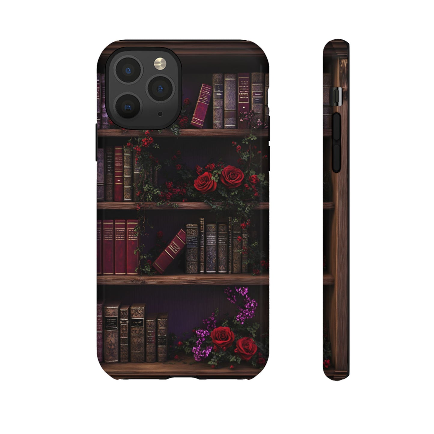 Book Lovers Phone Case - Roses and Books in Moody Vintage Bookshelf - iPhone 16 15 14 13 12 11, Samsung Galaxy & Google Pixel Phone Covers - Boo and Bewear