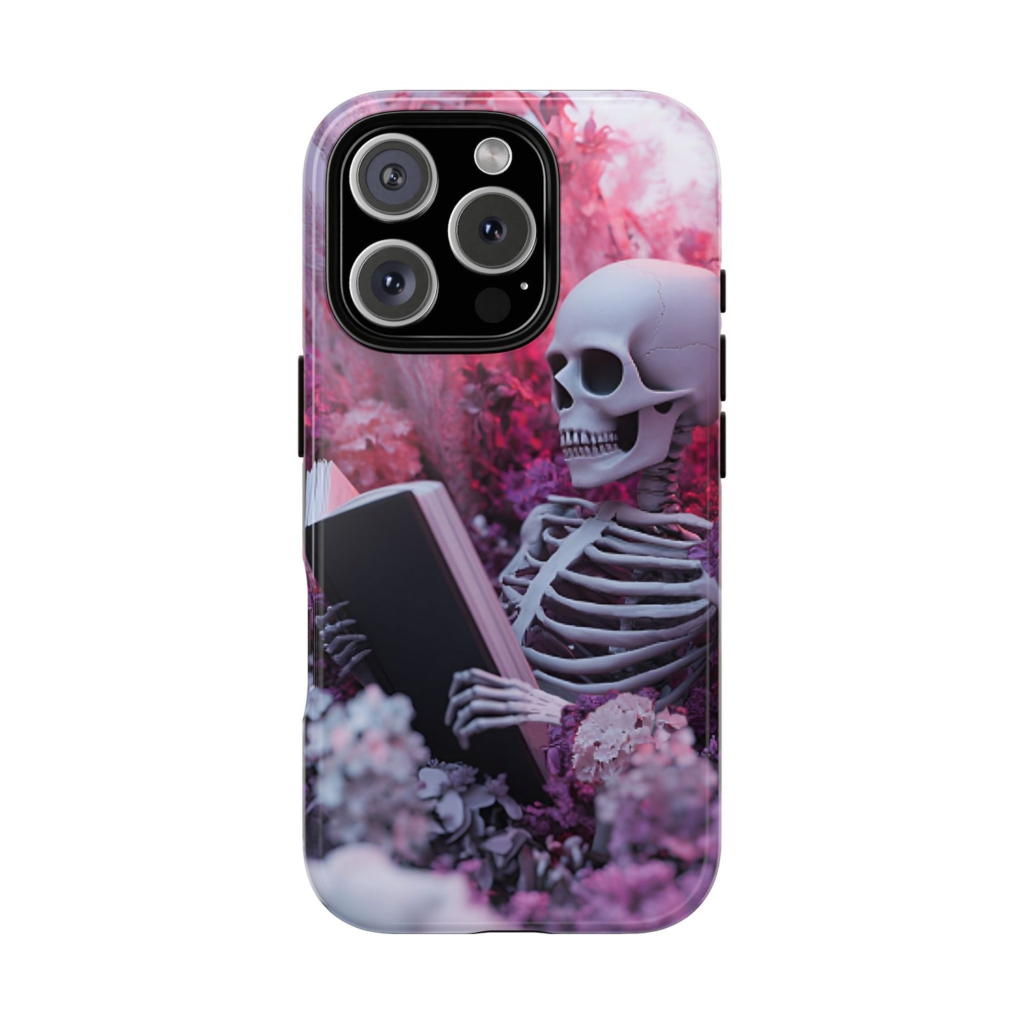 Bookish Skeleton Phone Case - Spooky Floral Halloween Phone Cases - Phone 16 15 14 13 12 11, Samsung Galaxy & Google Pixel Phone Covers