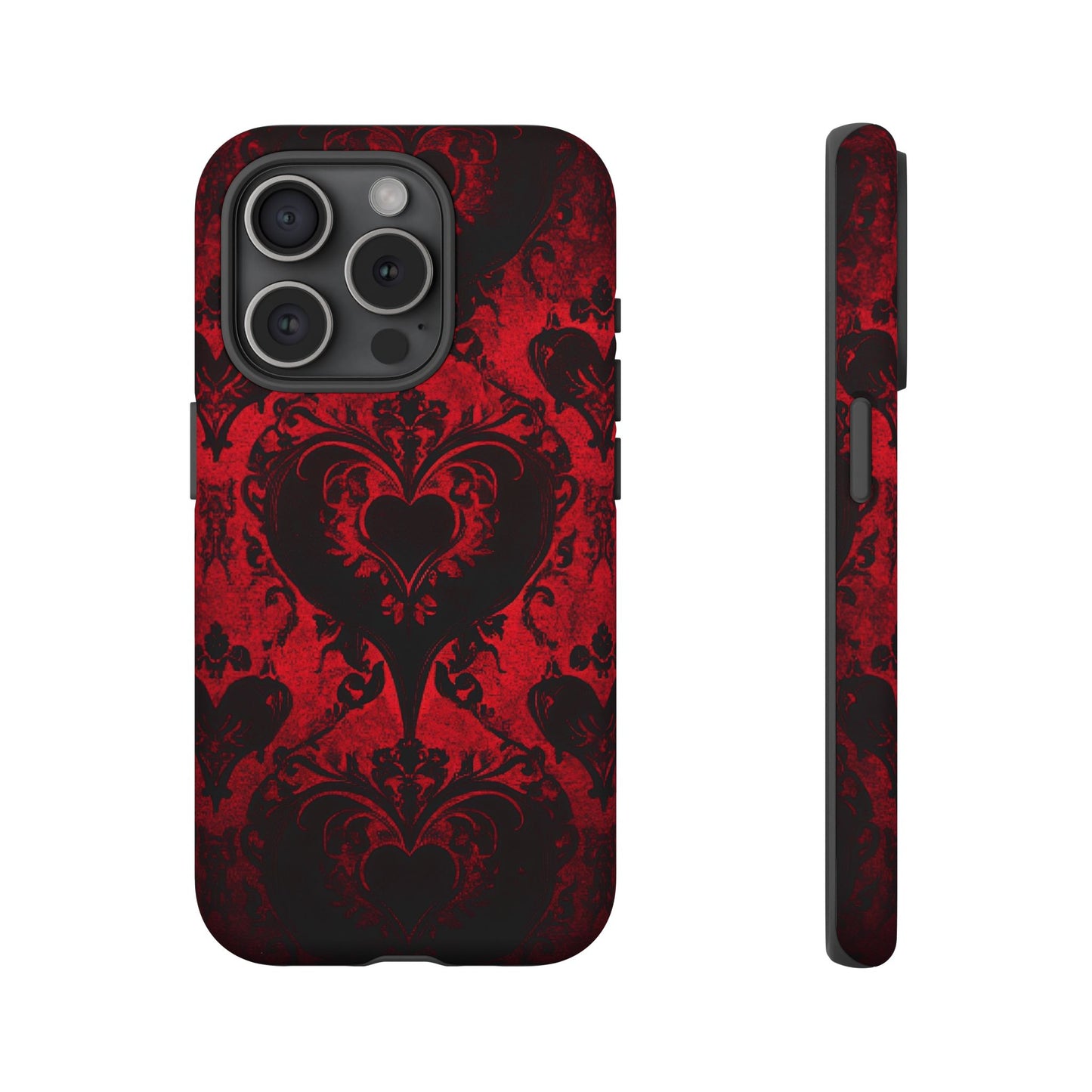 Gothic Dark Romance Phone Case - Black Hearts Phone Cover for iPhone 16 15 14 13 12 11, Samsung Galaxy & Google Pixel