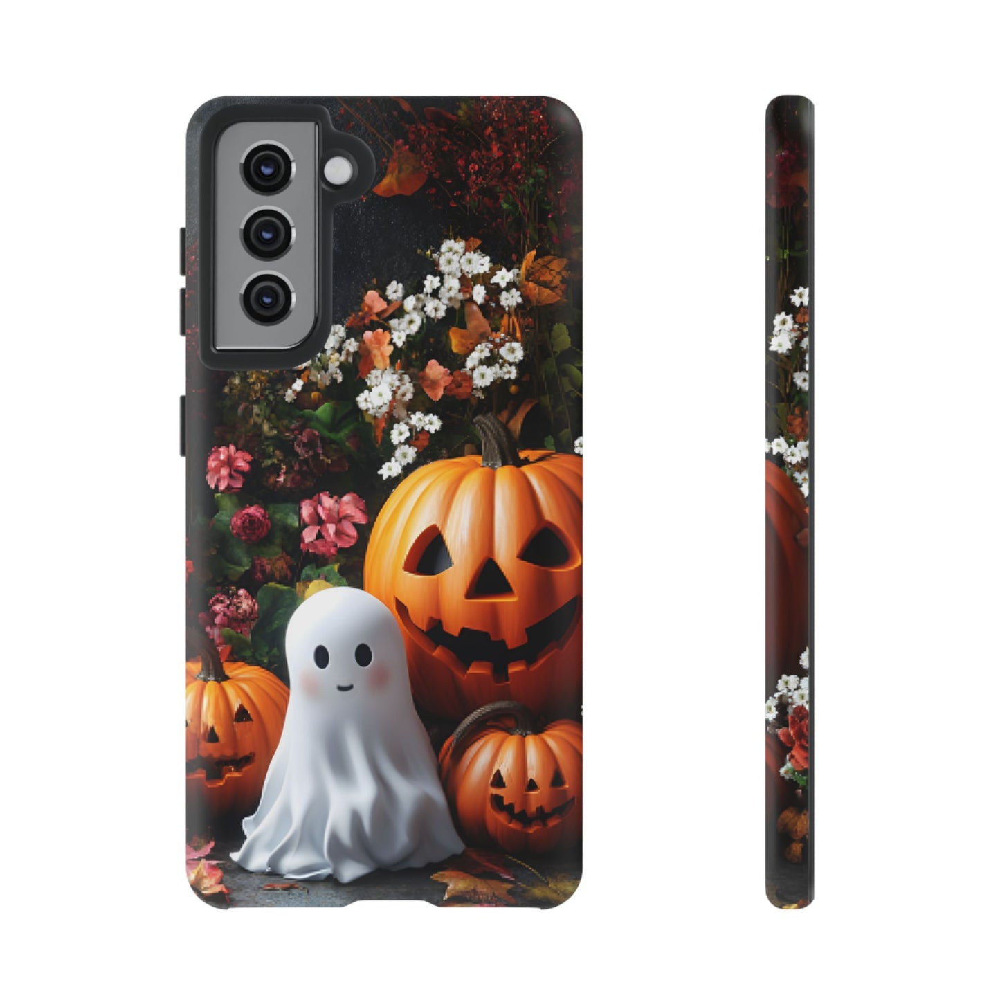 Halloween Phone Case with Cute Ghost and Pumpkins - iPhone 16 15 14 13 12 11, Samsung Galaxy & Google Pixel Phone Covers