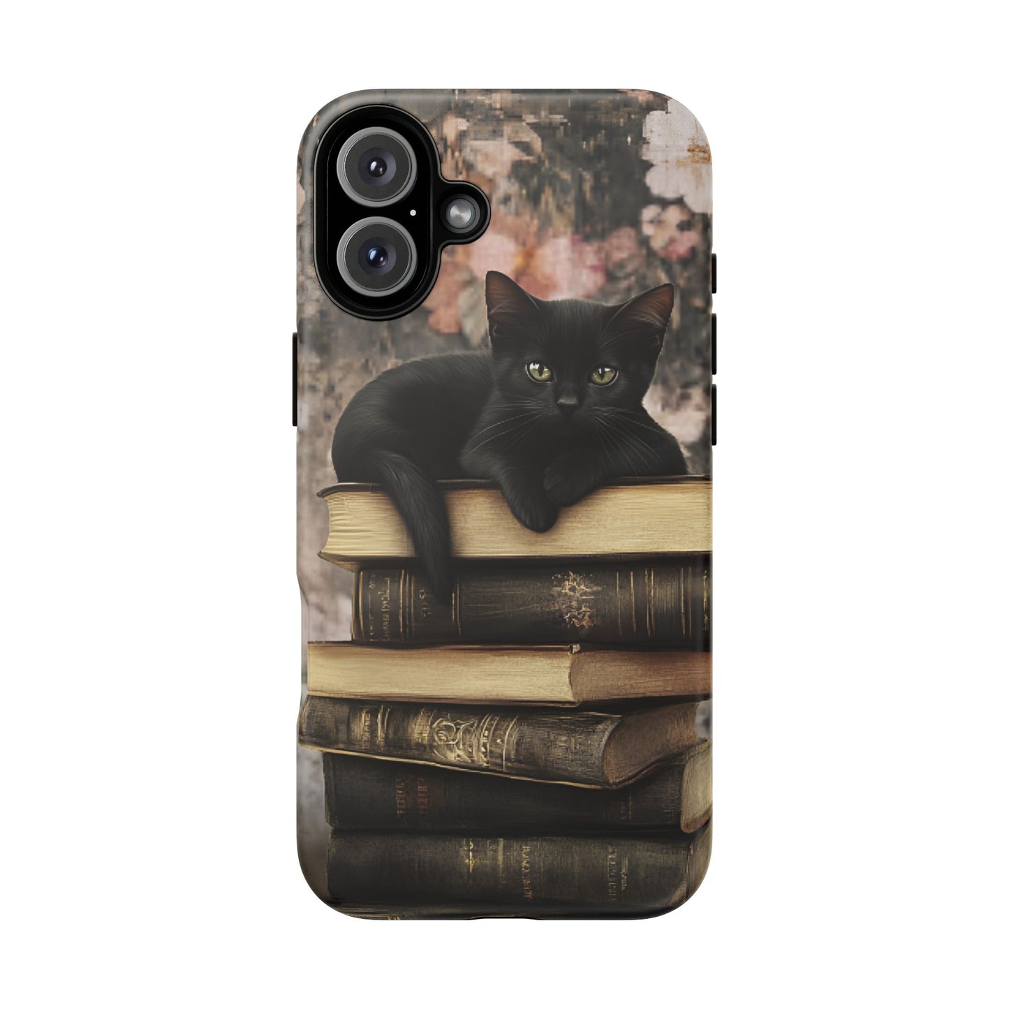 Black Cat and Books Phone Case - Vintage Dark Academia Library Phone Cases for iPhone 16 15 14 13 12 11, Samsung Galaxy & Google Pixel