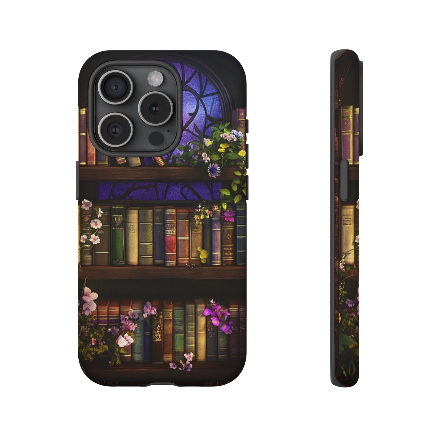 Bookshelf Phone Case - Dark Academia Stained Glass Phone Cases for iPhone 16 15 14 13 12 11, Samsung Galaxy & Google Pixel