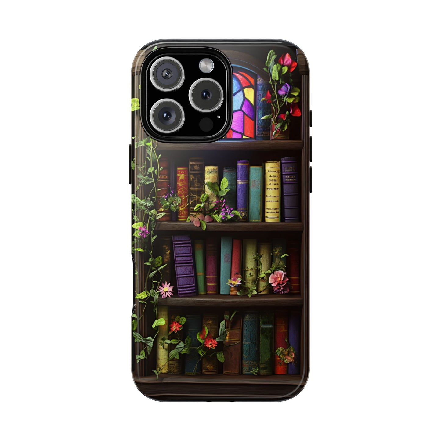 Bookshelf and Stained Glass Window Phone Case - Book Lover Phone Cases - iPhone 16 15 14 13 12 11, Samsung Galaxy & Google Pixel Phone Covers - Boo and Bewear