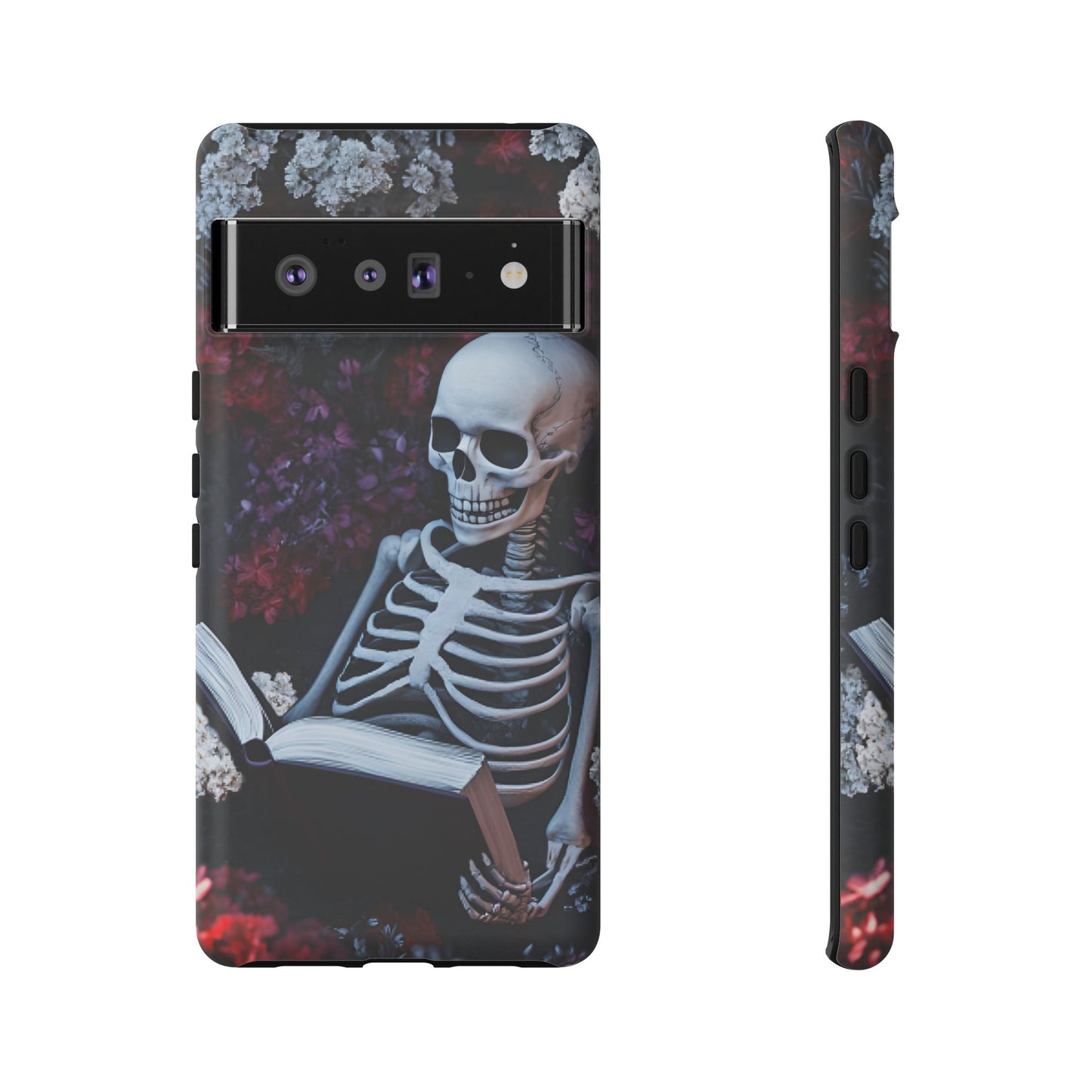 Skeleton Reading Book Phone Case - Bookish Halloween Phone Cases for iPhone 16 15 14 13 12 11, Samsung Galaxy & Google Pixel