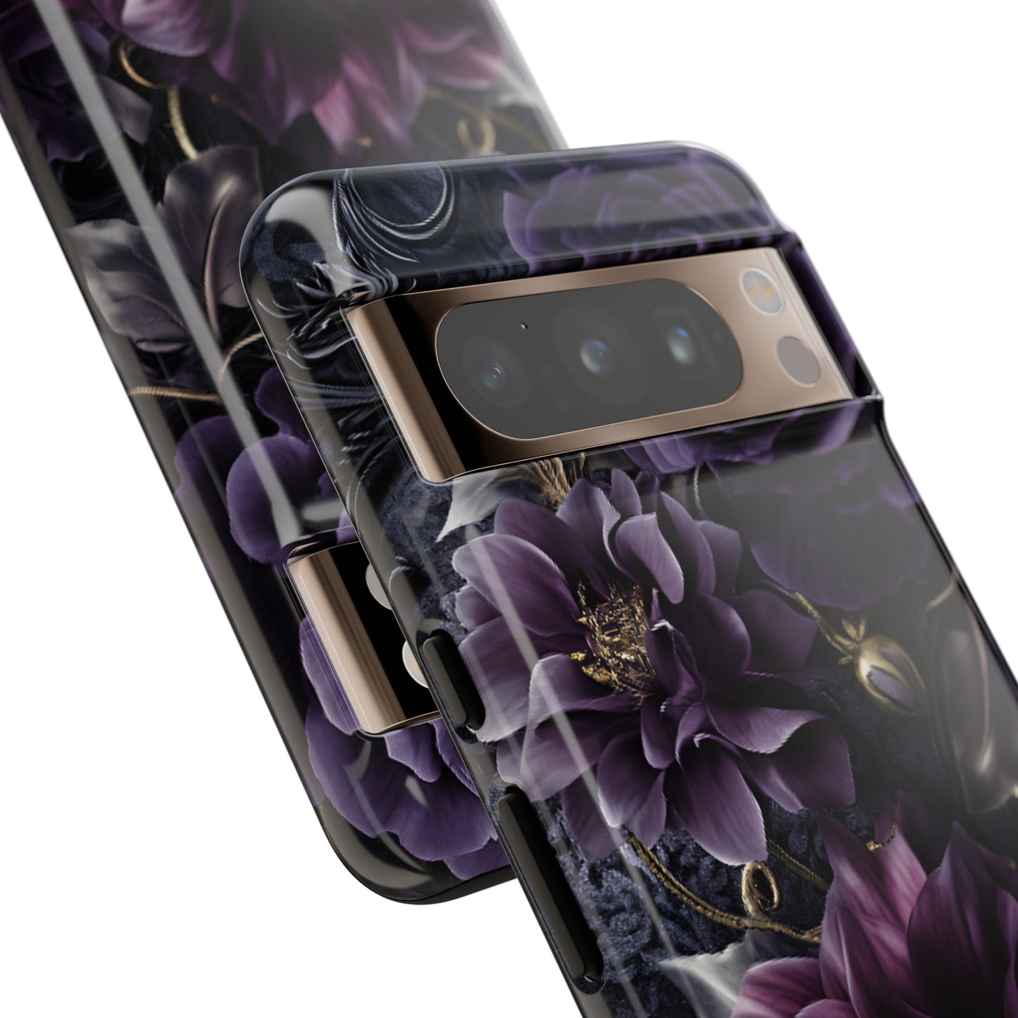 Gothic Dark Floral Phone Case - Aesthetic Purple and Gold Flowers for iPhone 16 15 14 13 12 11, Samsung Galaxy & Google Pixel