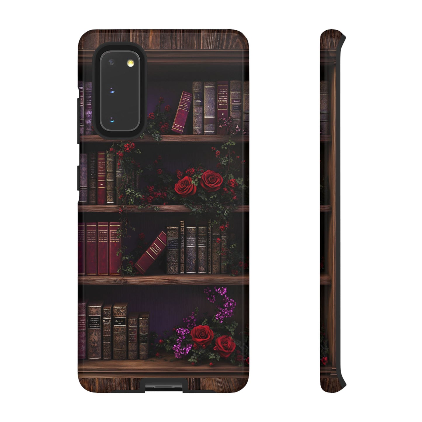 Book Lovers Phone Case - Roses and Books in Moody Vintage Bookshelf - iPhone 16 15 14 13 12 11, Samsung Galaxy & Google Pixel Phone Covers - Boo and Bewear