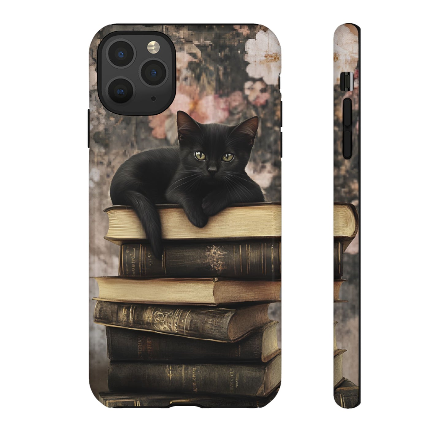 Black Cat and Books Phone Case - Vintage Dark Academia Library Phone Cases for iPhone 16 15 14 13 12 11, Samsung Galaxy & Google Pixel