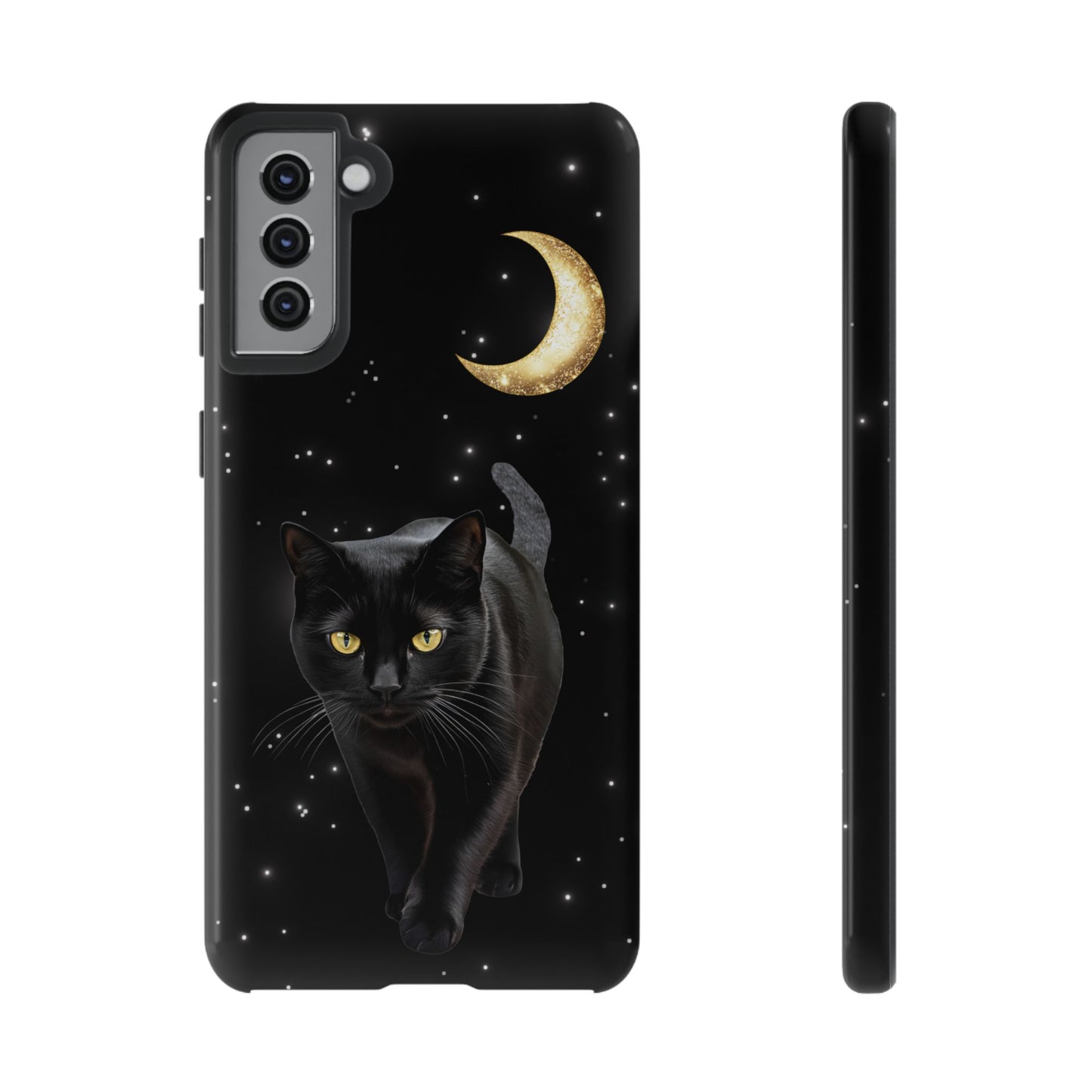 Black Cat and Moon Phone Case - Celestial Cat Lover Phone Cases for iPhone 16 15 14 13 12 11, Samsung Galaxy & Google Pixel