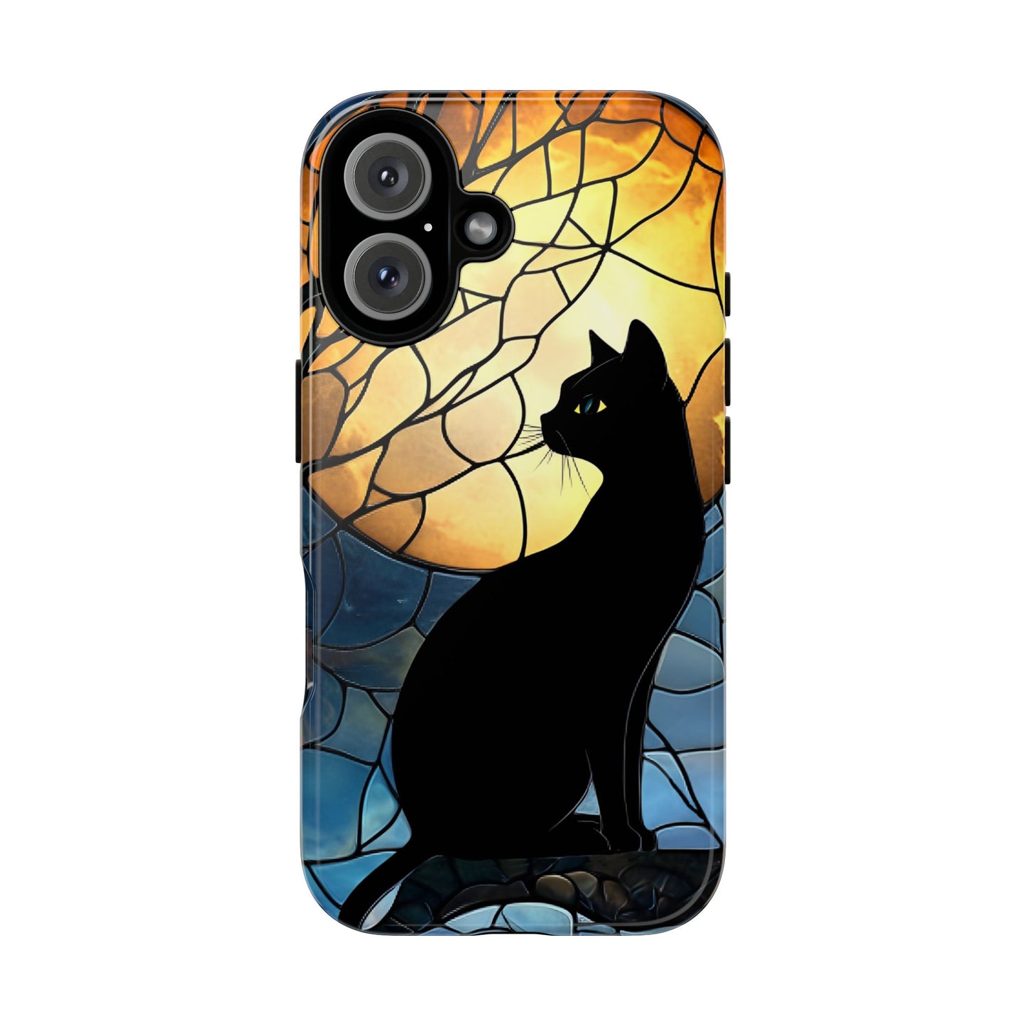 Black Cat and Moon Stained Glass Phone Case - Celestial Cat Lover Phone Cases - iPhone 16 15 14 13 12 11, Samsung Galaxy & Google Pixel Phone Covers - Boo and Bewear