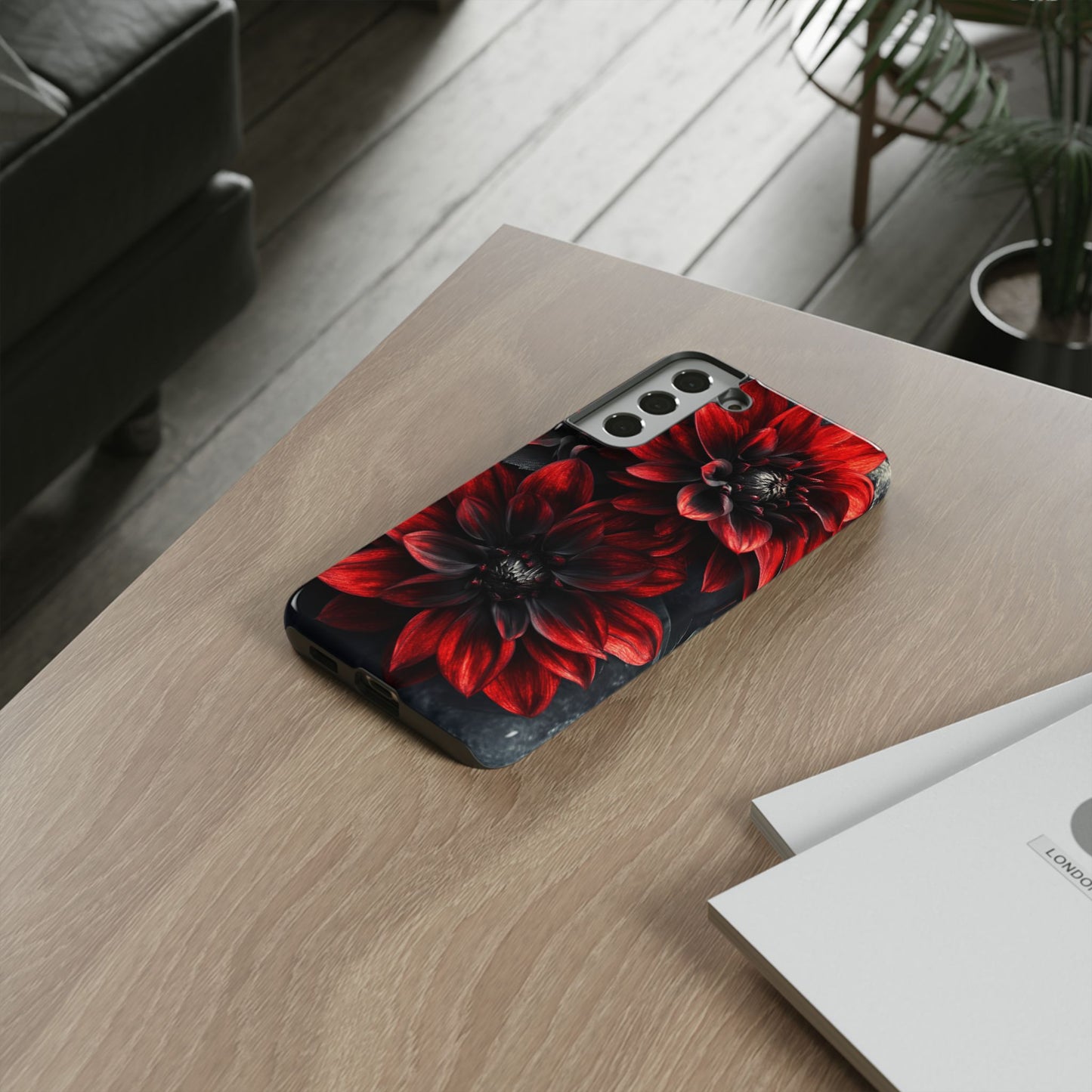 Black and Red Flower Phone Case - Gothic Dark Floral Phone Cases for iPhone 16 15 14 13 12 11, Samsung Galaxy & Google Pixel