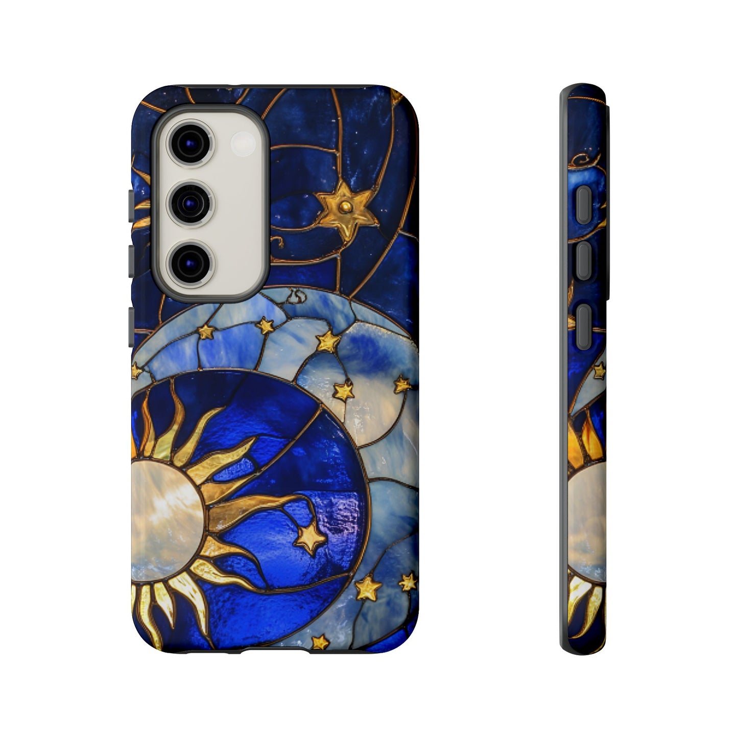 Moon and Sun Stained Glass Phone Case - iPhone 16 15 14 13 12 11, Samsung Galaxy & Google Pixel Phone Covers