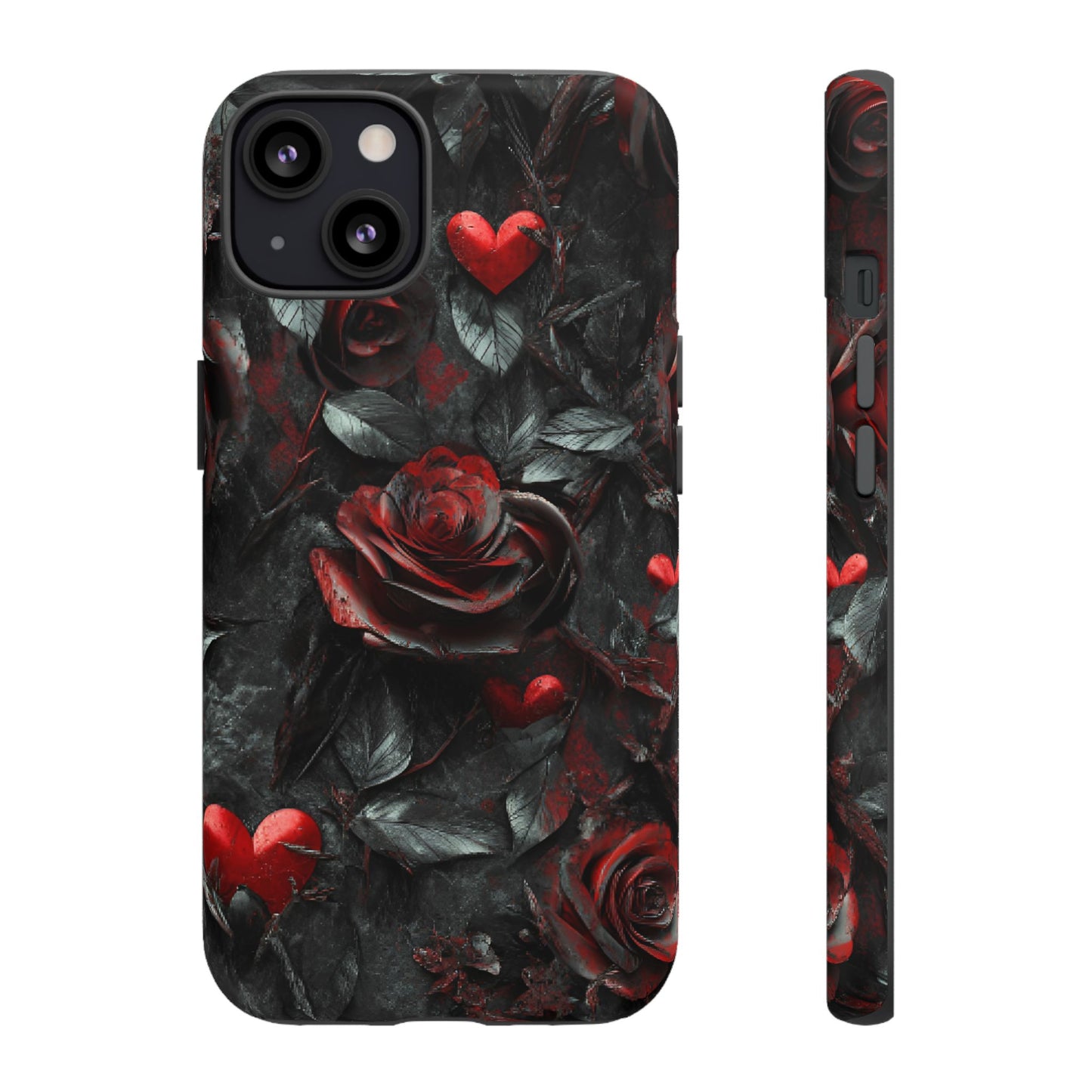 Gothic Valentine Phone Case - Dark Romance Roses and Hearts for iPhone 16 15 14 13 12 11, Samsung Galaxy & Google Pixel