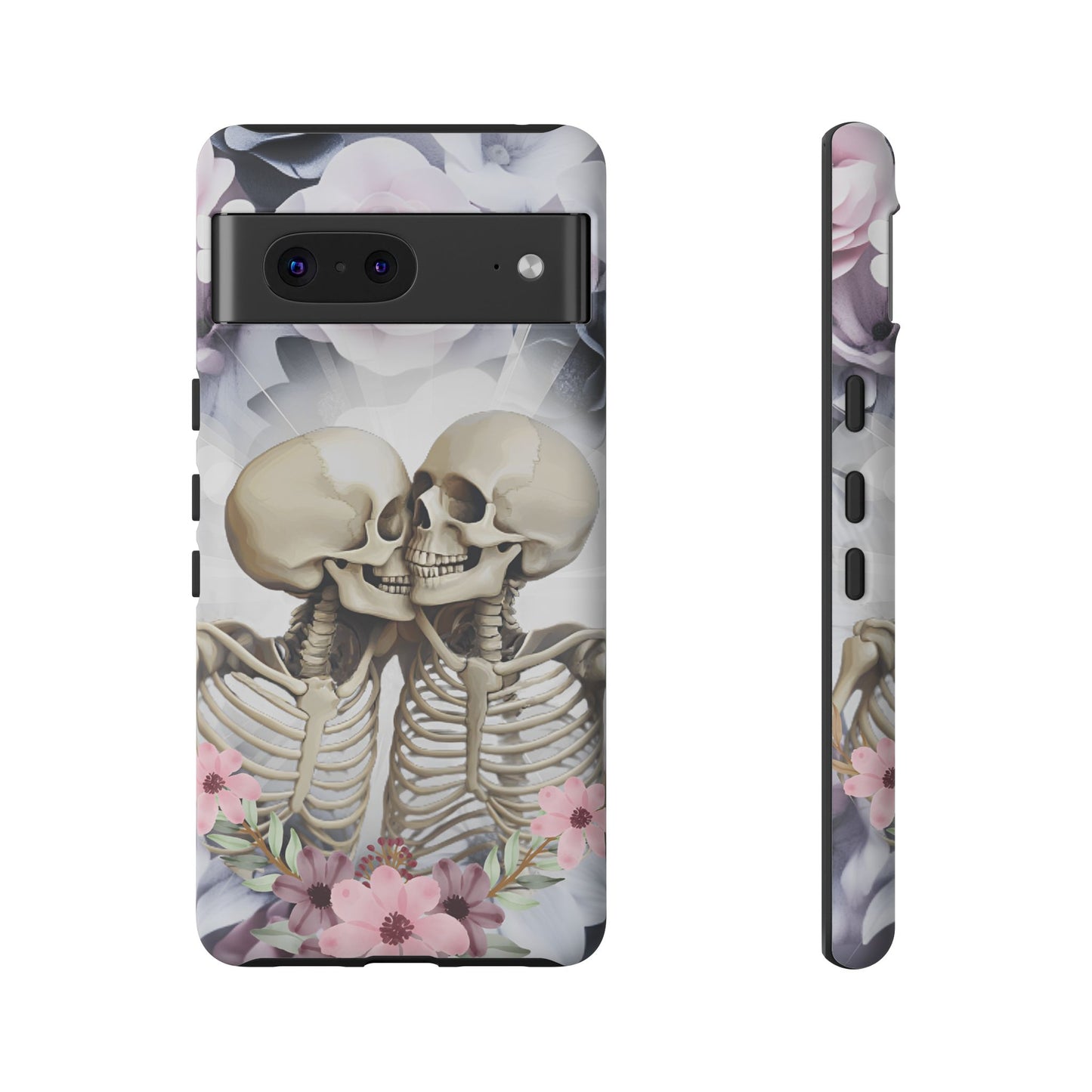 Skeleton Couple Phone Case - Floral Love Halloween Phone Cases for iPhone 16 15 14 13 12 11, Samsung Galaxy & Google Pixel