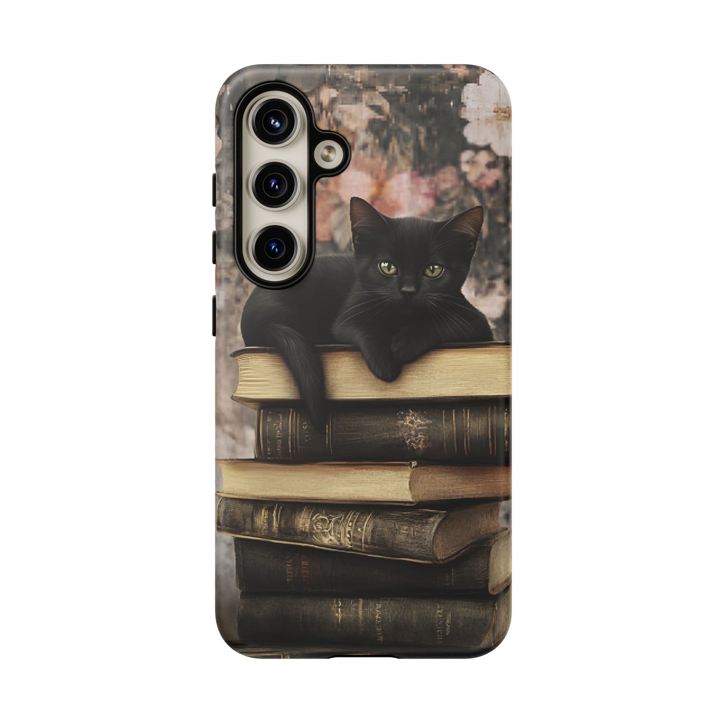 Black Cat and Books Phone Case - Vintage Dark Academia Library Phone Cases for iPhone 16 15 14 13 12 11, Samsung Galaxy & Google Pixel