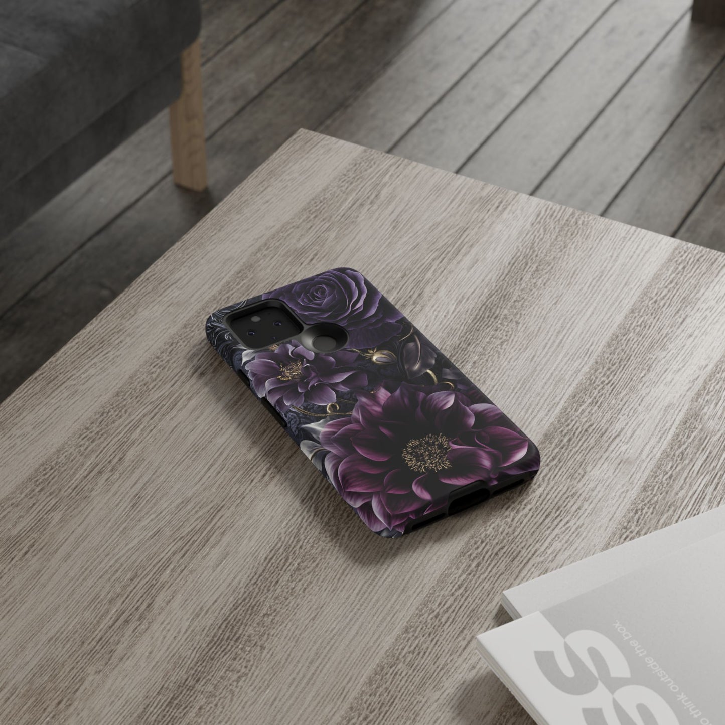 Gothic Dark Floral Phone Case - Aesthetic Purple and Gold Flowers - iPhone 16 15 14 13 12 11, Samsung Galaxy & Google Pixel Phone Covers