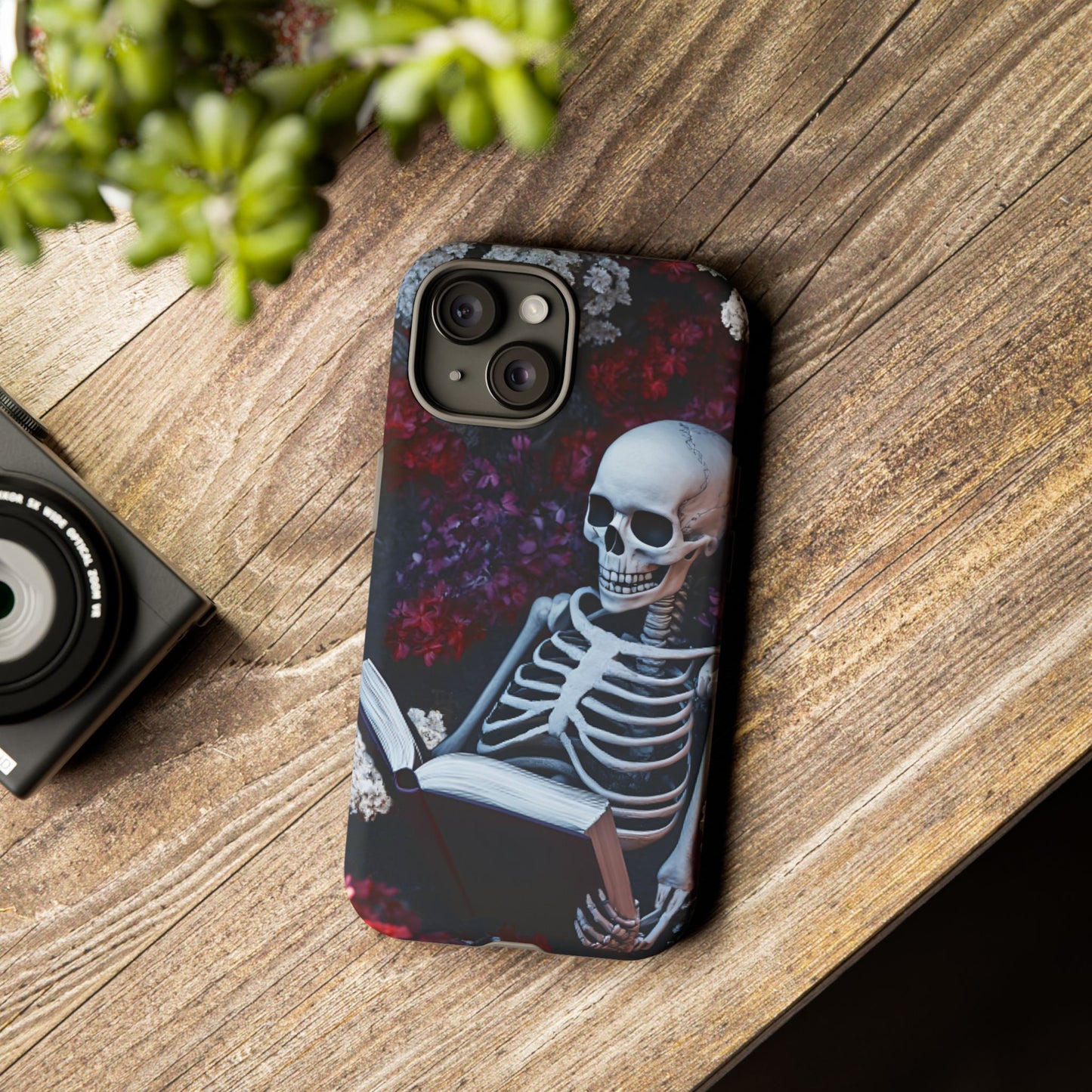 Skeleton Reading Book Phone Case - Bookish Halloween Phone Cases - iPhone 16 15 14 13 12 11, Samsung Galaxy & Google Pixel Phone Covers